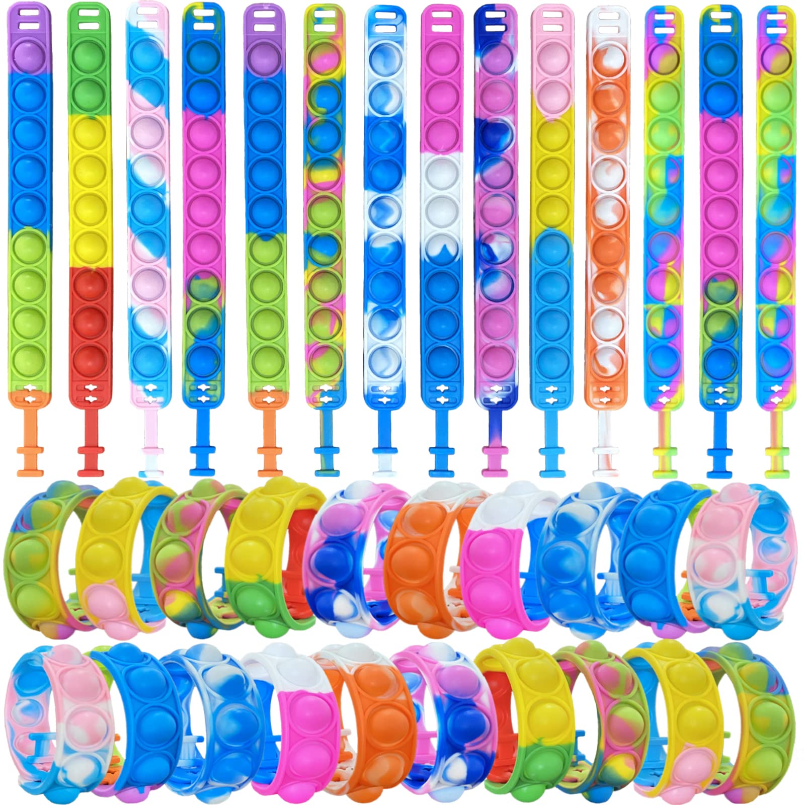 100pcs Rainbow Pop Bracelet Bubble Fidget Toys Pack - Adjustable Silicone Stress Relief Bracelets for Kids & Adults - Perfect for Classroom, Office, Party Favors & Sensory Play