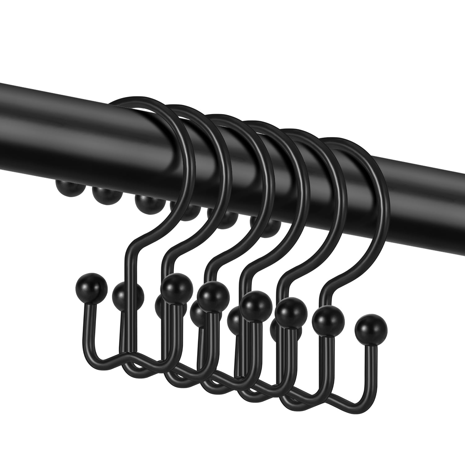 24 Pack Stainless Steel Shower Curtain Hooks - Rustproof Double Sided Rings for Bathroom Curtain Rods - Smooth Gliding Matte Black Hangers (Perfect for Home, Hotel & Apartment Bathroom Decor)