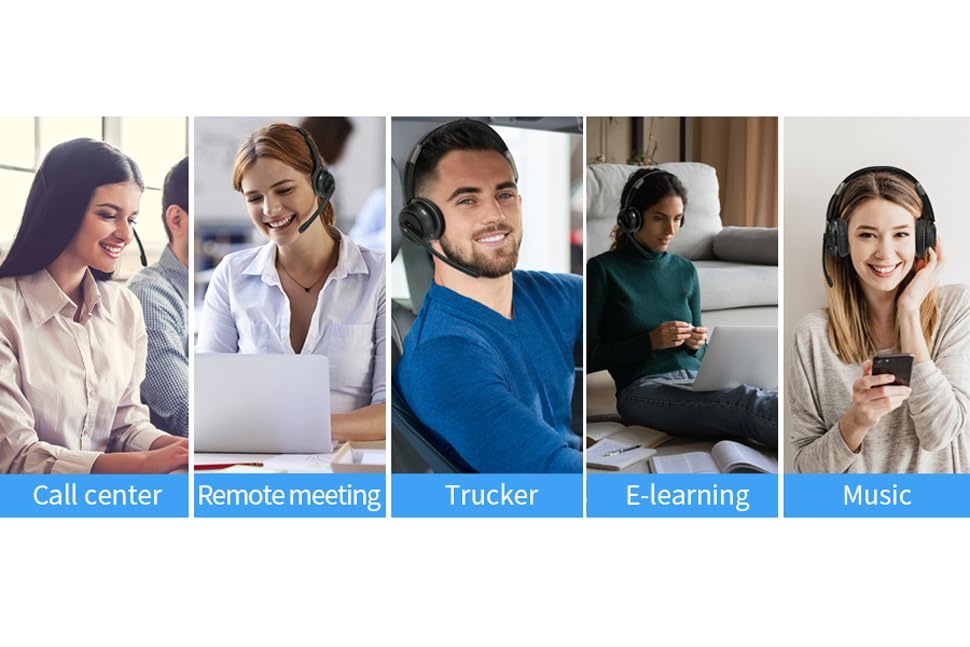 Wireless Bluetooth Headset with Microphone V5.2 - AI Noise Cancelling Single/Dual Ear Headphones for Phone, Laptop, Office - Perfect for Truckers, Call Centers, Zoom Meetings & Online Classes