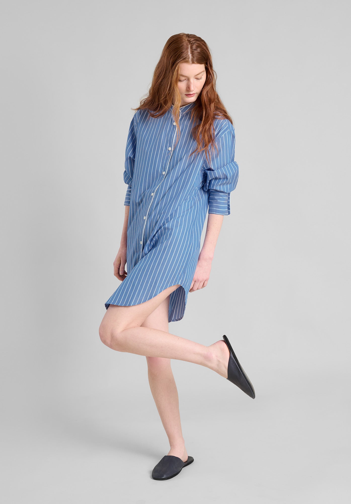 Jo Band Collar Nightdress - French Riviera Stripe Sleepwear for Women | Soft Cotton Pajama Dress for Lounge & Sleep | Perfect for Vacation, Relaxing at Home