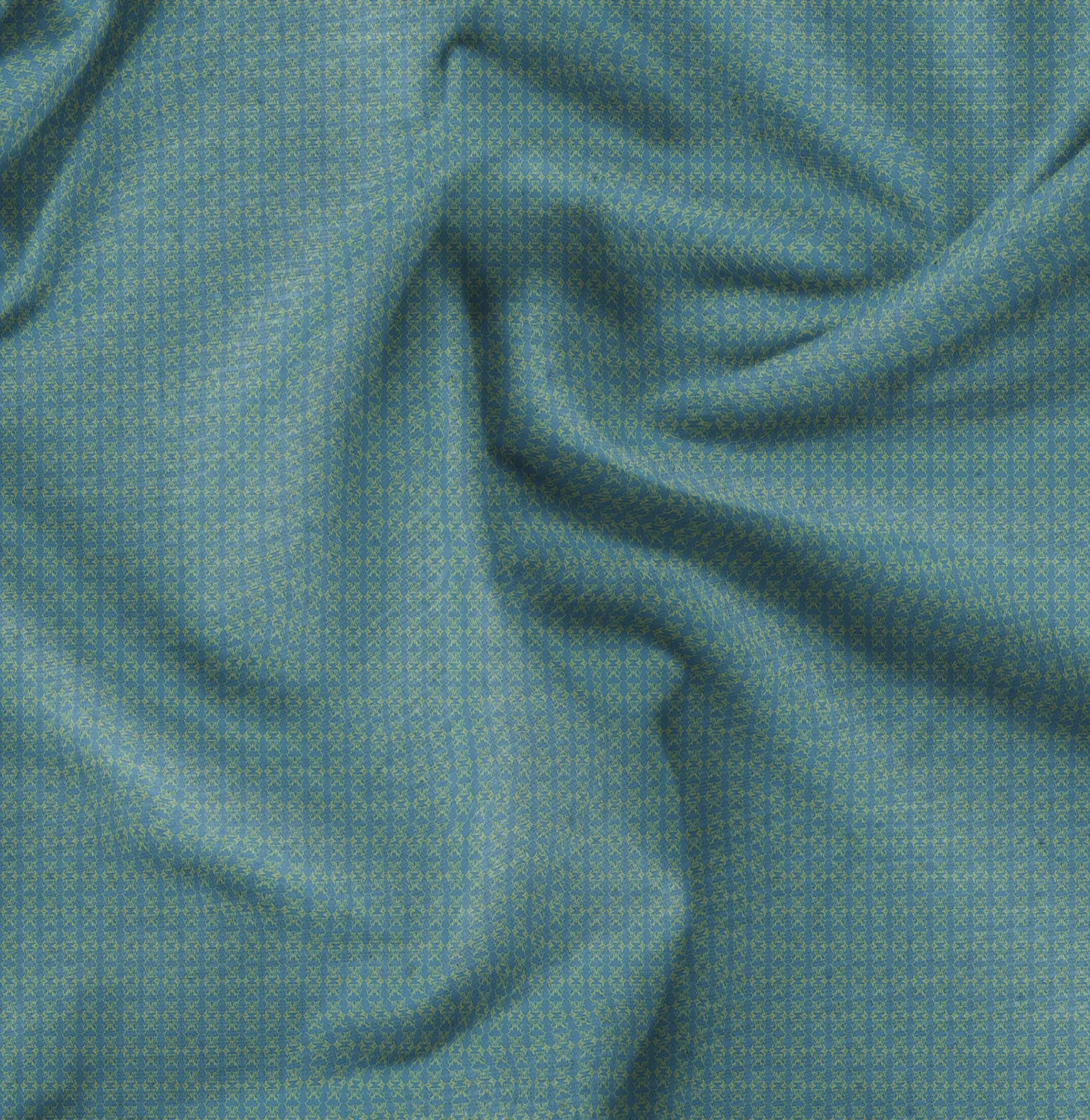 Soimoi Moss Georgette Blue Fabric by The Yard - 42 Inch Wide Filigree Damask Print Material - Elegant Printed Fabric for Dresses, Scarves & Home Decor Projects