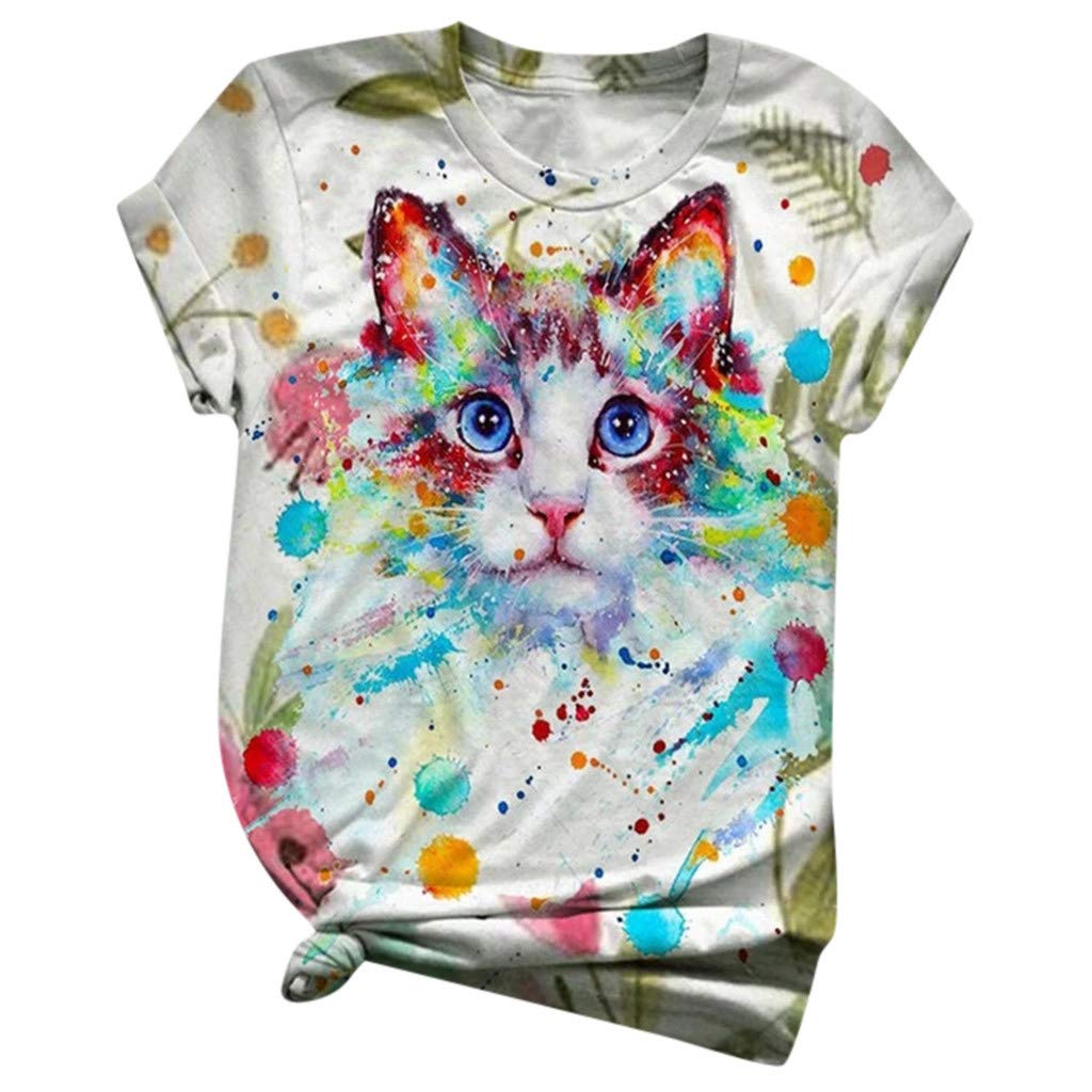 Funny Cat Graphic Printed Women's Loose Fit Short Sleeve T-Shirt - Casual Wear, Weekend Outfits & Gift Ideas for Cat Lovers