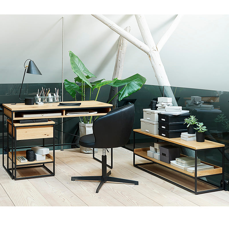 RIVOLI Modern Side Table - Natural Oak & Black Finish - Perfect for Living Room, Bedroom, or Office Accent Furniture