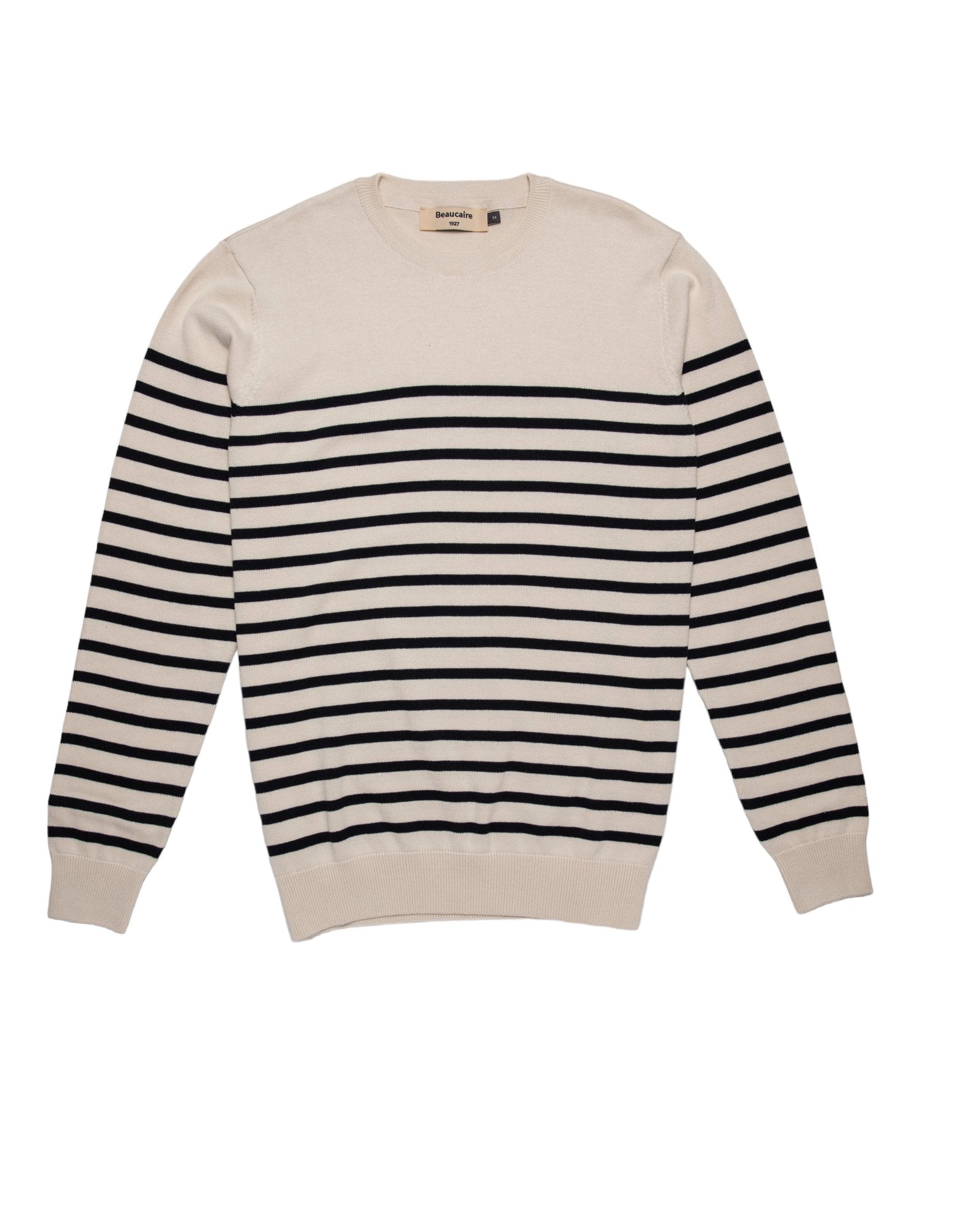 BEAUCAIRE Women's Cotton Breton Striped Sweater in Ecru - Casual Long Sleeve Knit Top for Fall & Winter Outfits