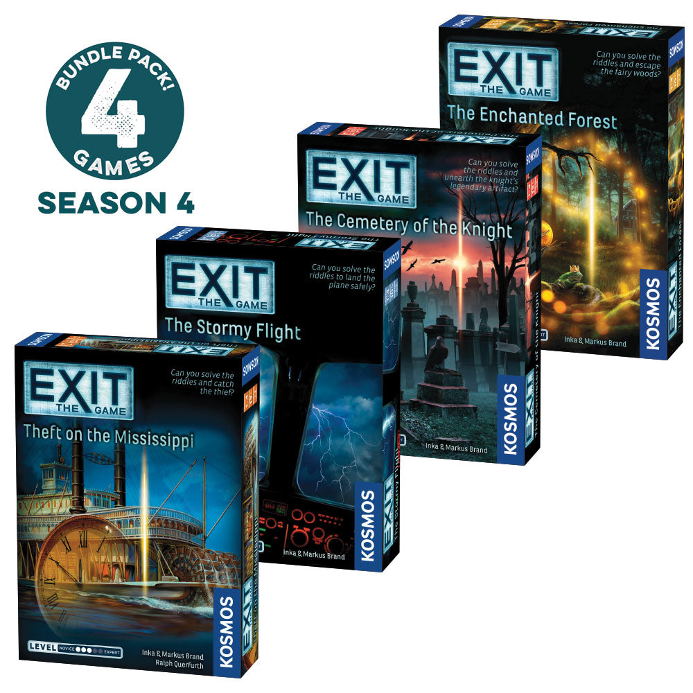 EXIT: The Game – Season 4 Four-Pack Adventure Bundle | Theft on the Mississippi, The Stormy Flight, The Cemetery of the Knight & The Enchanted Forest | Escape Room Board Games for Family Game Night & Team Building
