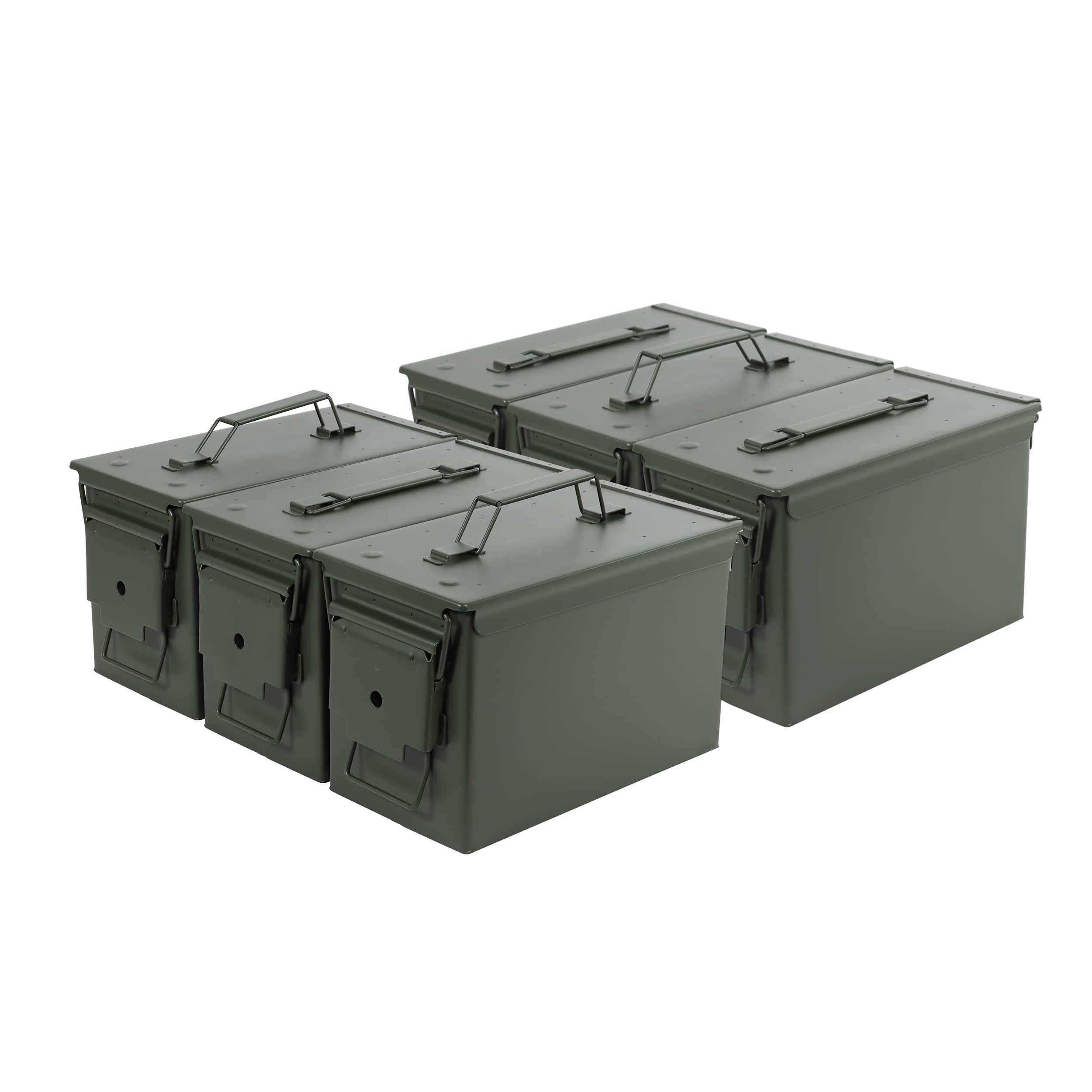 50 Cal Ammo Can Set - 6 Pack Heavy Duty Steel Ammunition Storage Boxes for Bullets, Gear & Survival Supplies | Waterproof & Rustproof Military Grade Containers | Perfect for Hunting, Range Shooting & Emergency Preparedness