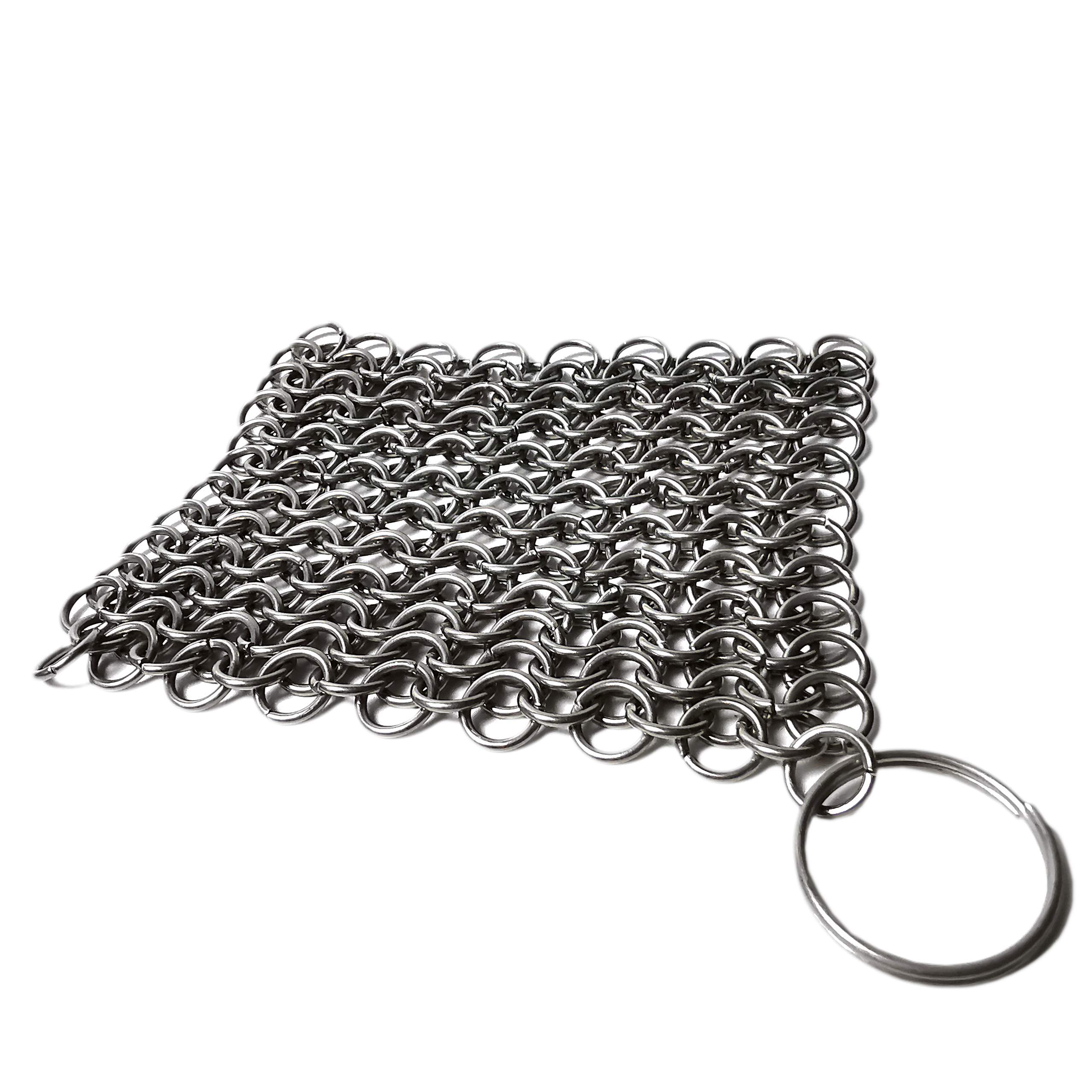SaKeGa Chainmail Cast Iron Scrubber - 20x20cm Heavy Duty Cleaning Pad for Lodge Cast Iron Skillet, Griddle, Wok & Cookware | Rust Removal & Seasoning Maintenance | Perfect for Camping, Outdoor Cooking & Kitchen Use