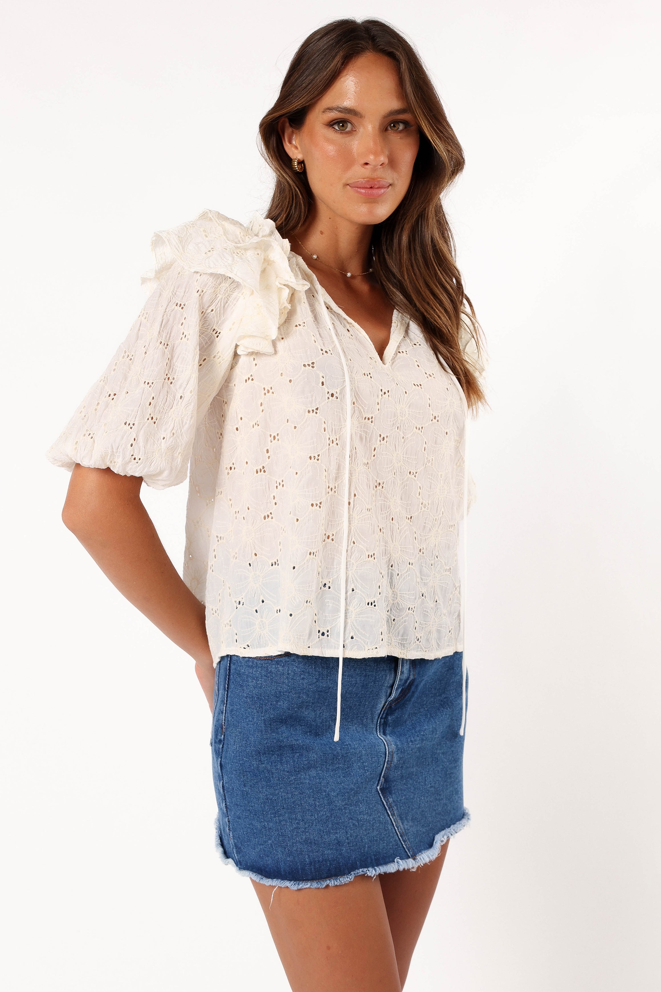 Elegant Iris Ruffled Blouse in Cream - Perfect for Casual Outings, Date Nights & Office Wear