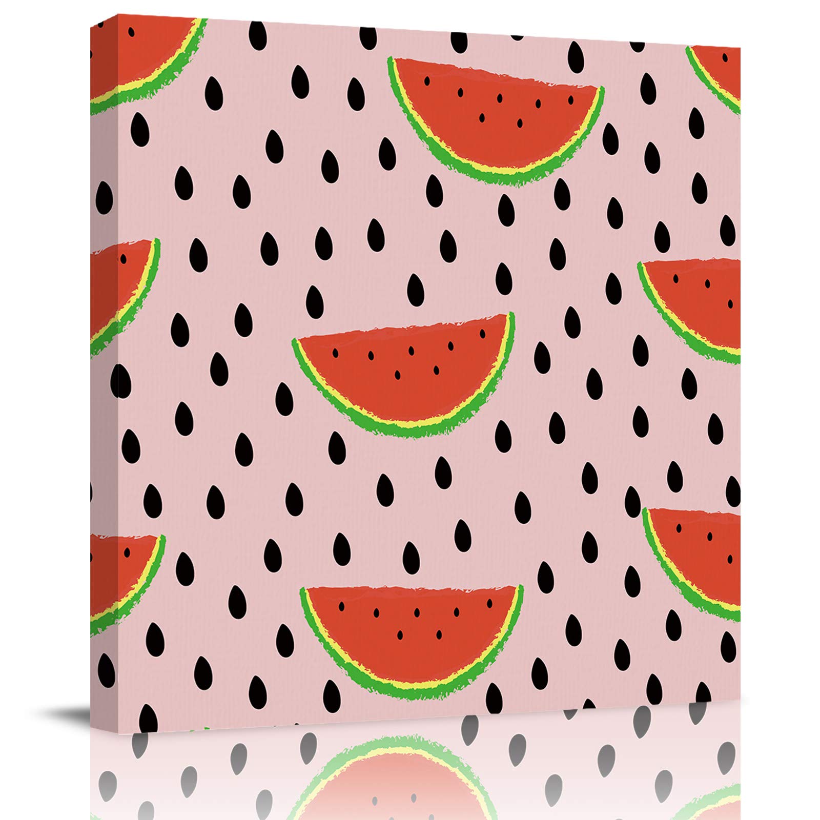 Abstract Watermelon Canvas Wall Art Print - Framed Modern Painting for Home Decor, Bedroom, Bathroom & Kitchen - Ready to Hang 16x16 Inch - Perfect Housewarming Gift & Summer-Themed Wall Decor