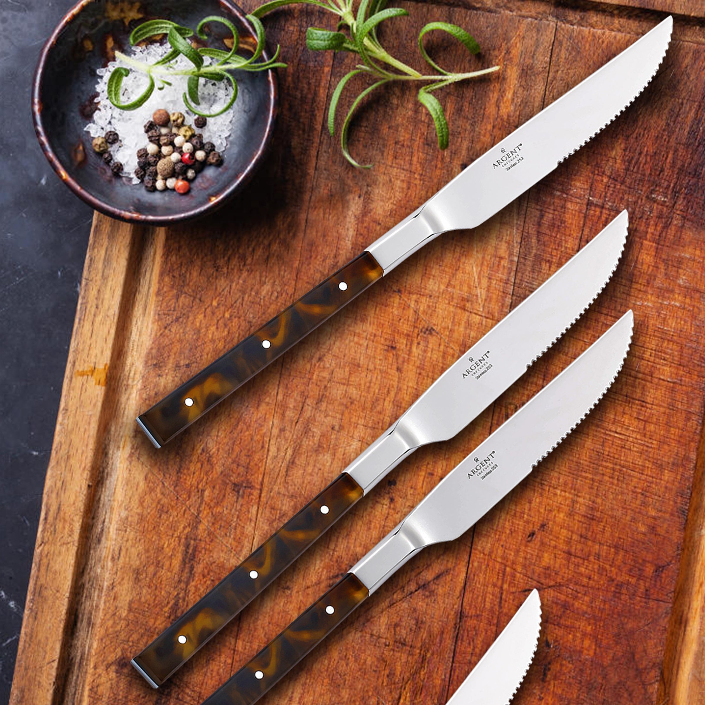 Premium St. Laurent 4-Piece Tortoise Handle Steak Knife Set - Elegant Cutlery for Fine Dining, BBQ Parties & Steakhouse-Style Meals at Home
