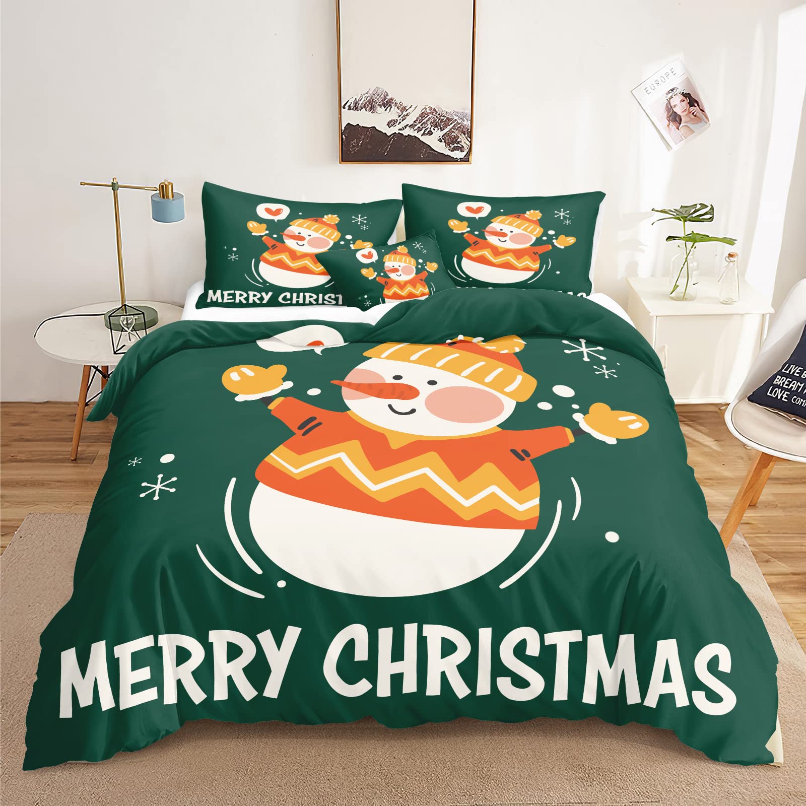Snowman Duvet Cover Set - 2 Piece Twin Christmas Bedding with Cute Cartoon Snowman Pattern | Merry Christmas & Xmas Festival Home Decor | Perfect for Holiday Guest Rooms & Cozy Winter Bedrooms