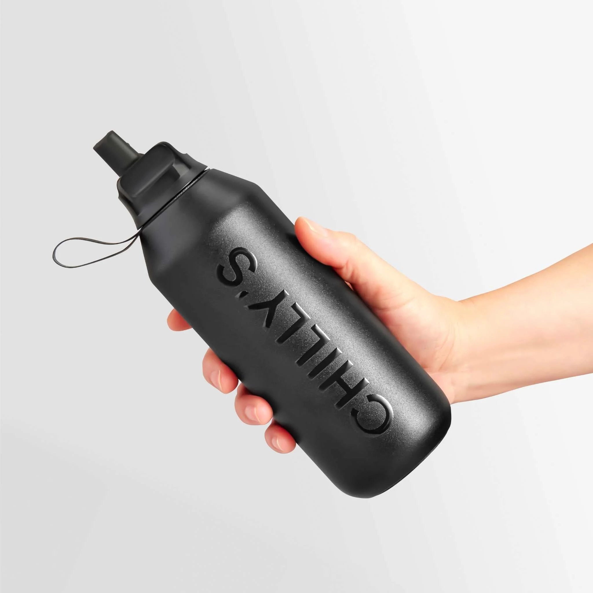 Chilly's Series 2 Insulated Flip Sports Water Bottle 1L - Abyss Black | Leakproof Stainless Steel Vacuum Flask for Gym, Hiking & Outdoor Activities