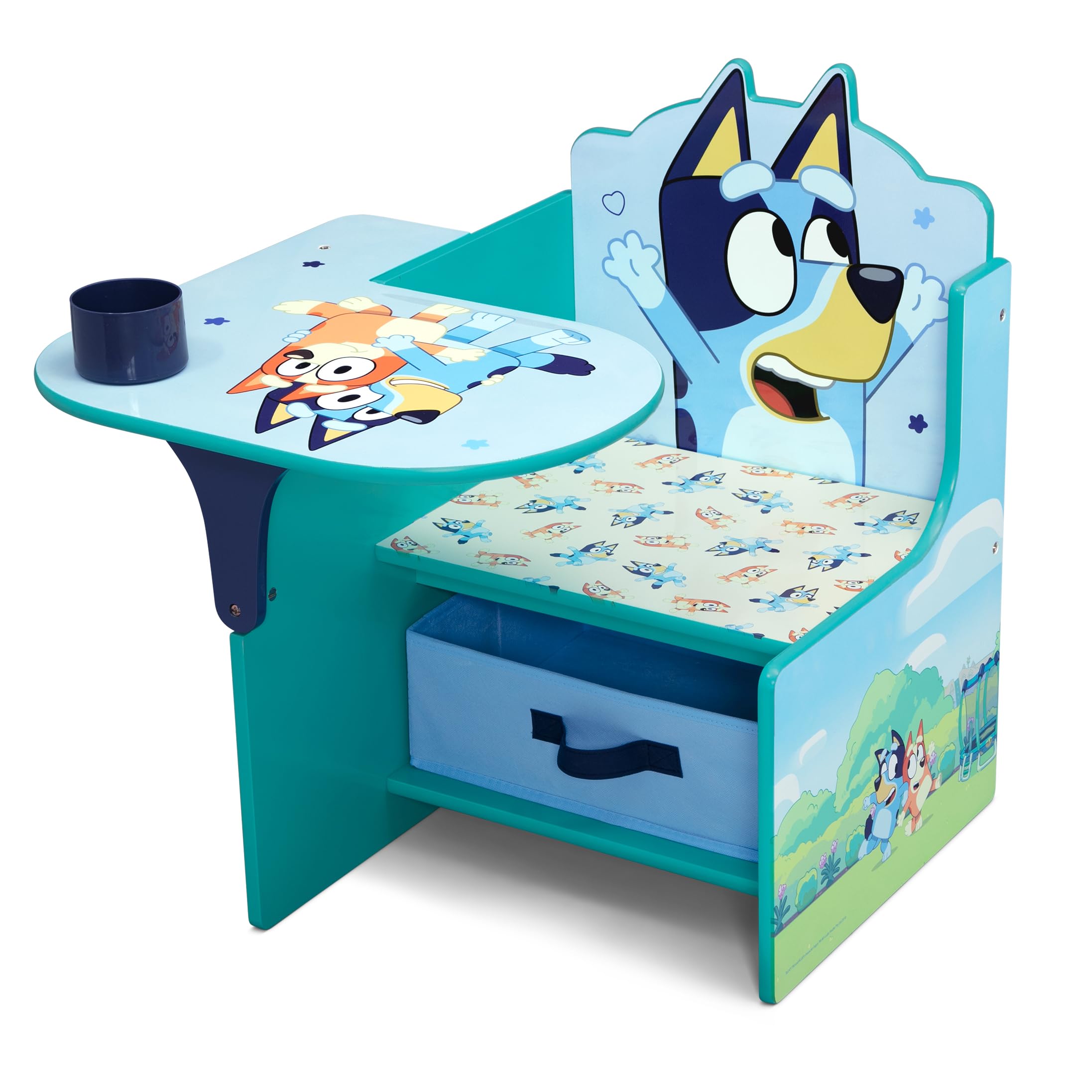Delta Children Bluey Chair Desk with Storage Bin - Greenguard Gold Certified Kids Study Desk, Blue - Perfect for Homework, Arts & Crafts, and Playroom Organization