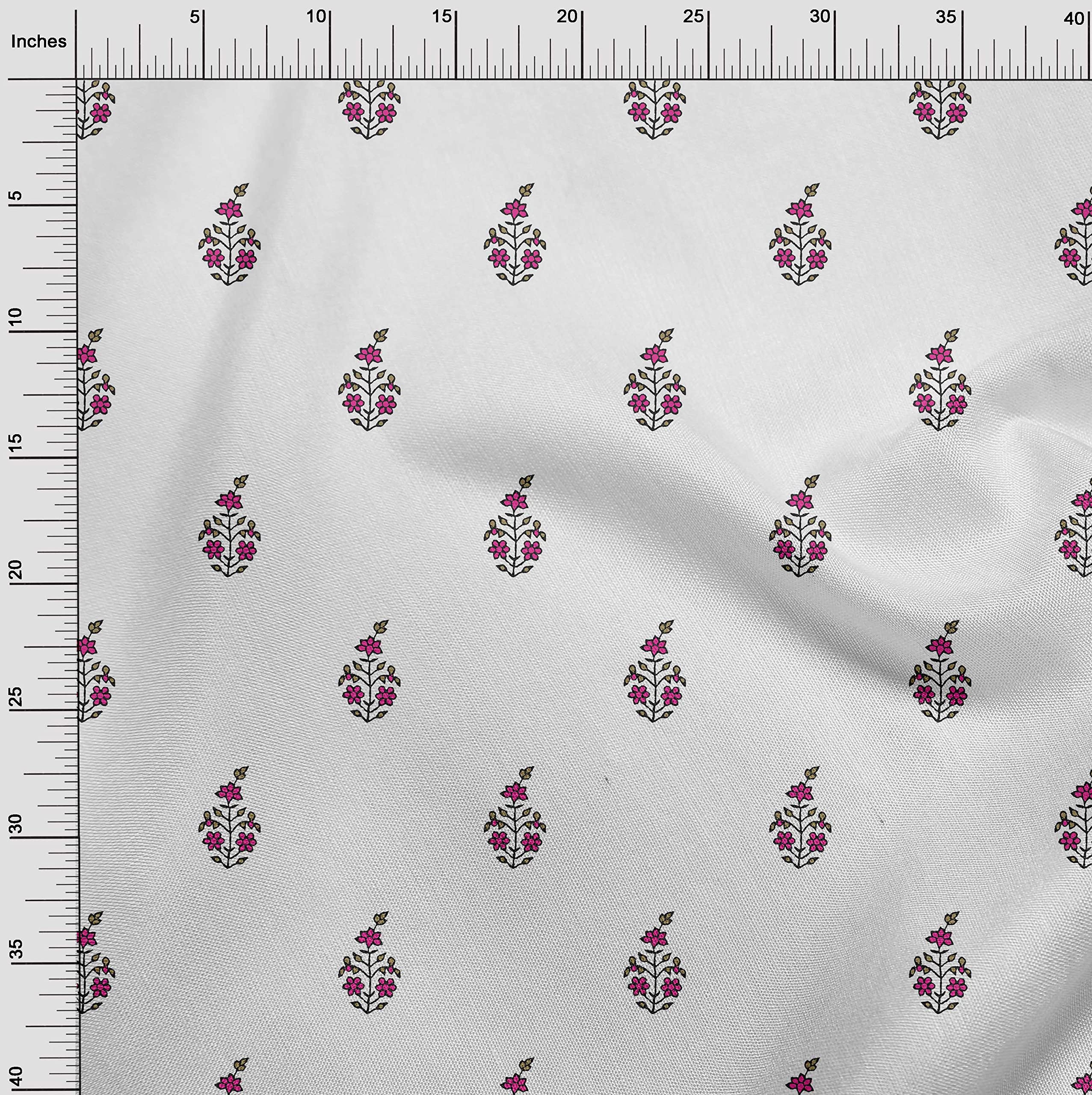 oneOone Viscose Chiffon Pink Asian Floral Print Fabric by The Yard - 42 Inch Wide Dress Material for DIY Clothing, Scarves & Home Decor