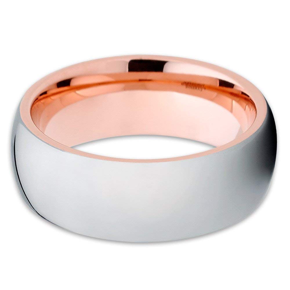 Rose Gold Tungsten Wedding Band for Men & Women - 18k Rose Gold Tungsten Carbide Ring - Comfort Fit Dome Engagement & Anniversary Ring - Perfect for Weddings, Proposals & Special Occasions