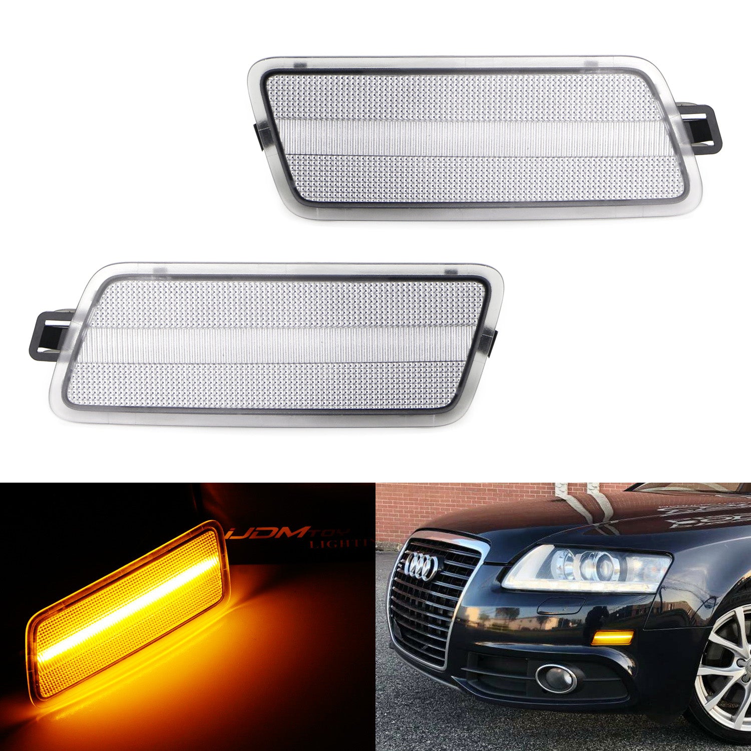 Amber LED Side Marker Lights for 2005-2011 Audi A6 S6 RS6 - Clear Lens, Easy Installation - Perfect for Night Driving & Car Customization