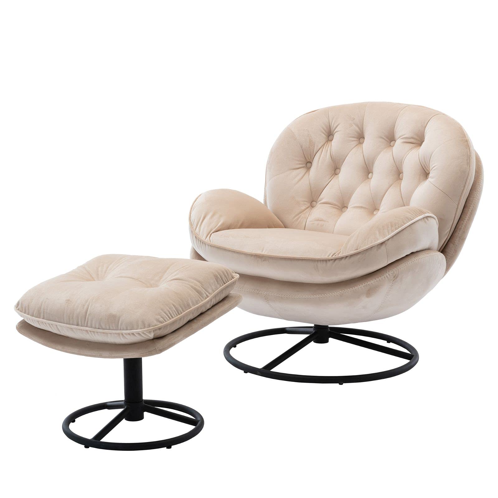 Velvet Swivel Accent Chair with Ottoman - Modern Living Room Lounge Chair with Footrest - Perfect for Home Office, Reading Nook & Cozy Relaxation