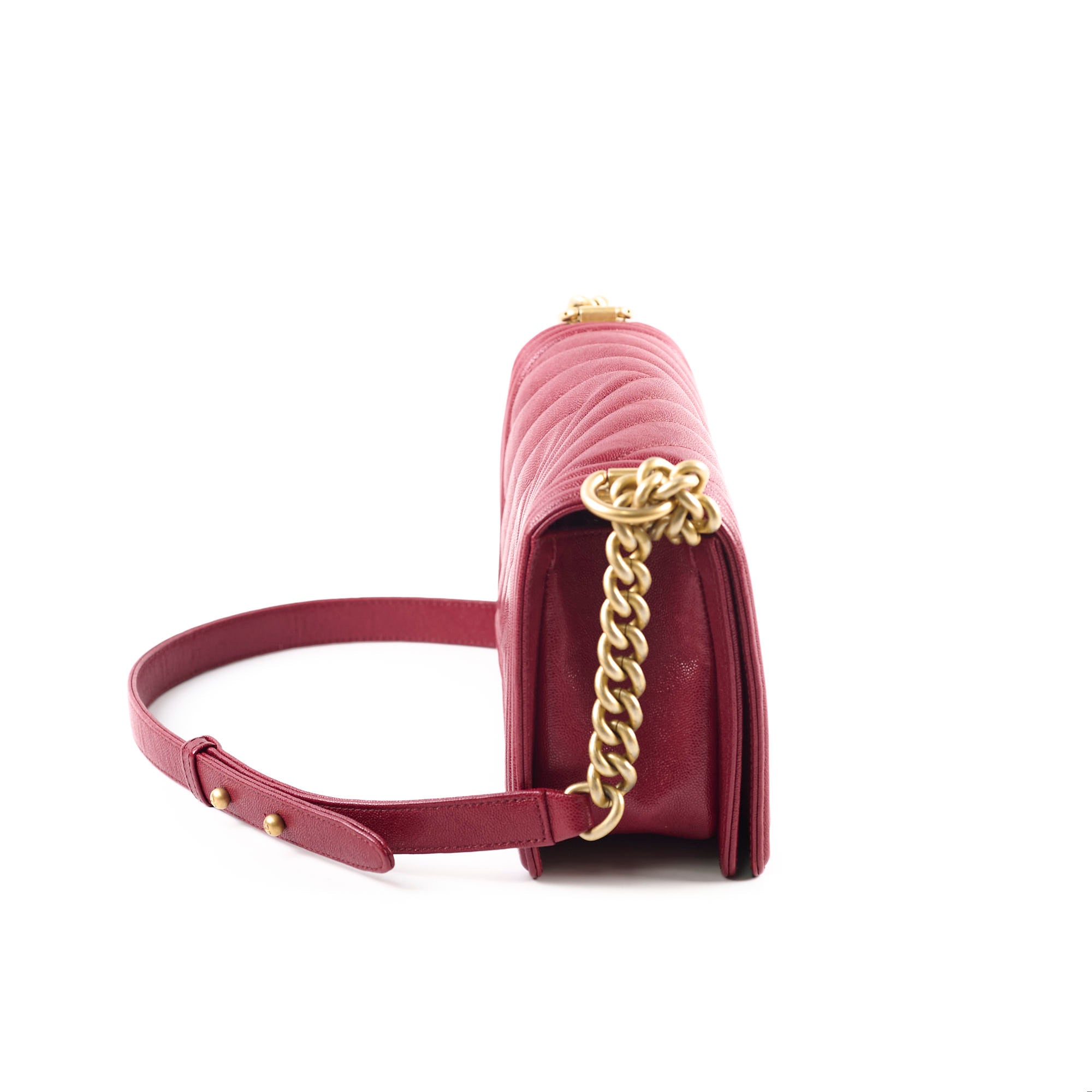 Chanel Old Medium Boy Bag in Red Chevron Caviar Leather - Classic Flap Shoulder Bag for Women | Perfect for Date Night, Office & Luxury Events