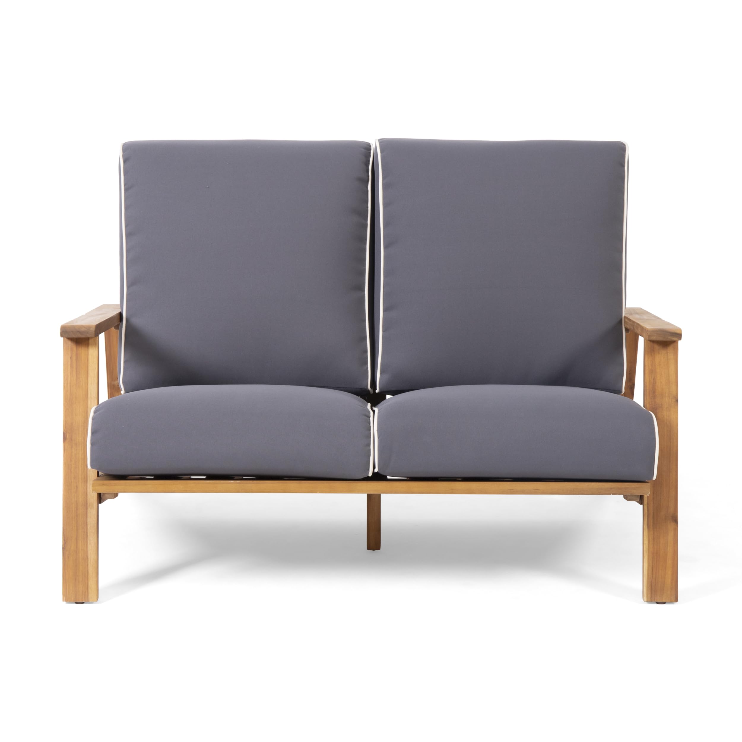 Christopher Knight Home Eartha Outdoor Loveseat Set with Coffee Table - Teak Finish Dark Gray Patio Furniture for Garden, Poolside & Backyard Relaxation
