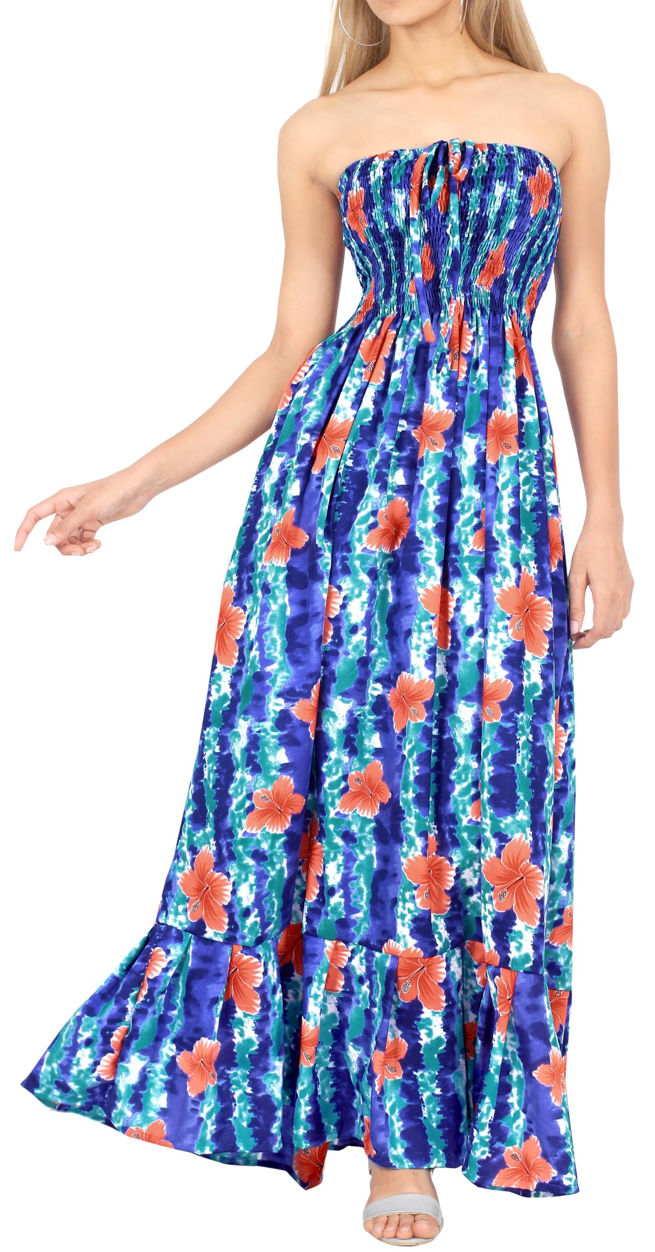 LA LEELA Women's Flowy Tube Maxi Dress - Elegant Sleeveless Stretchy Bodycon Dress for Summer, Beach, Party & Casual Wear