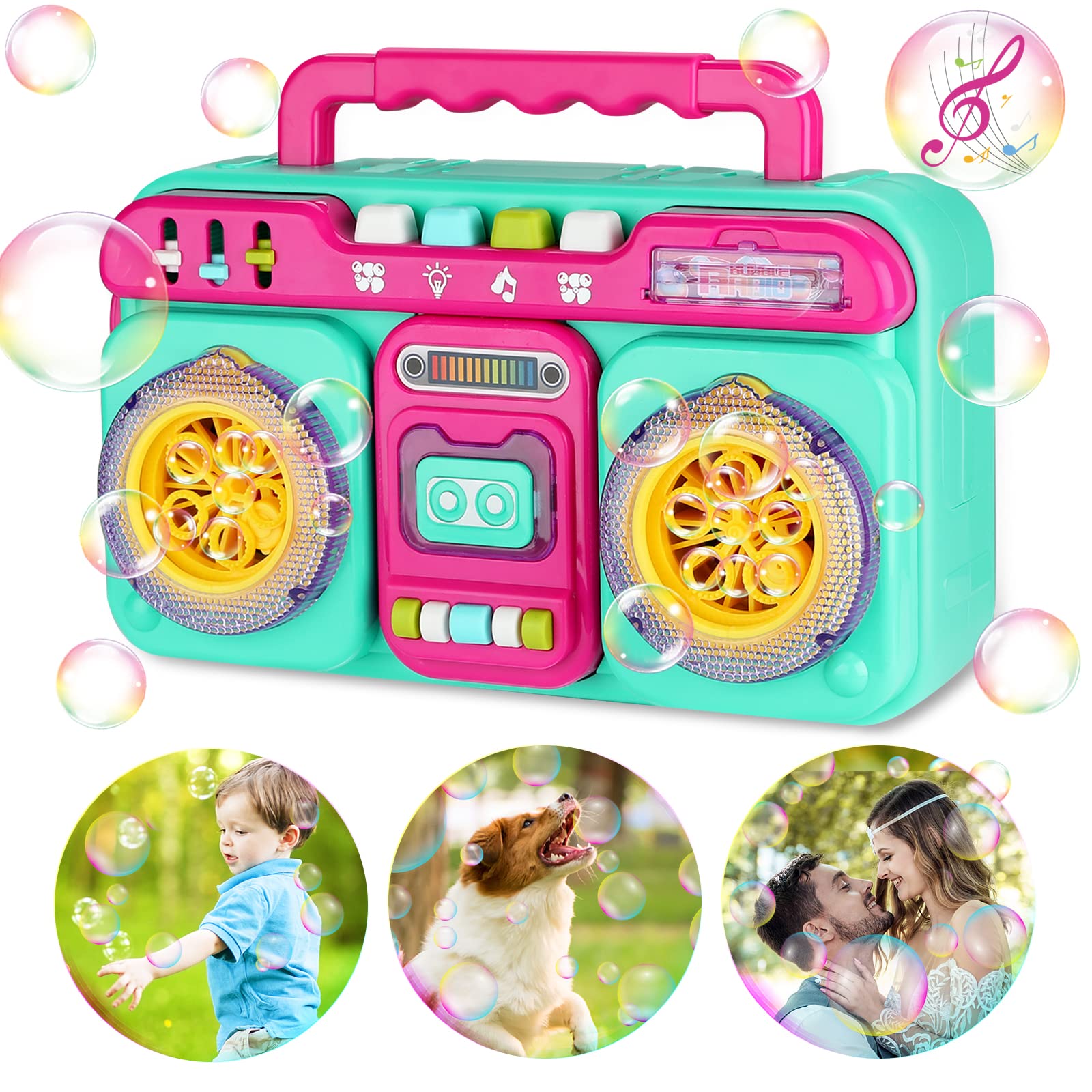 Professional Automatic Bubble Blower Machine with Music & Lights - Battery Operated Bubble Maker for Kids, Toddlers, Outdoor Play, Parties & Weddings | Durable Bubble Machine Toy for Backyard Fun & Birthday Celebrations