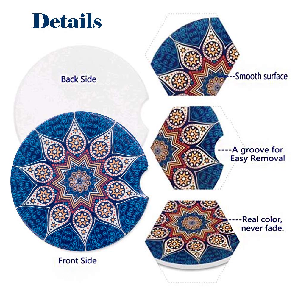 2 Pack Ceramic Stone Absorbent Car Cup Coasters - Non-Slip Drink Holders for Cars, SUVs & Trucks - Perfect Car Accessories Gift for Women (Ideal for Coffee, Soda & Beverages on the Go)