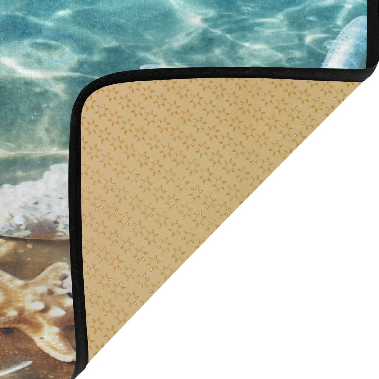 Non-Slip Absorbent Coral Starfish Seashell Bath Mat - 39x20 Inch Washable Kitchen Rug for Bathroom, Beach & Summer Decor - Perfect for Home, Office, Hallway, Sink & Laundry Areas