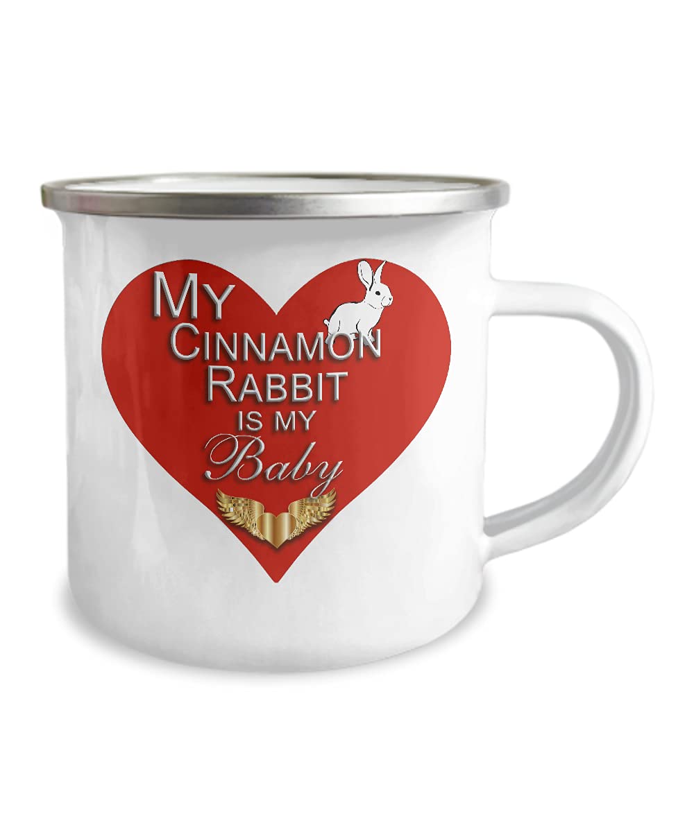 Cinnamon Bunny Pet Accessories for Rabbit Owners - My Rabbit Is My Baby Gold Heart Design - 12 oz Enameled Stainless Steel Travel Mug for Coffee, Tea & Hot Chocolate - Perfect Gift for Pet Lovers & Rabbit Parents