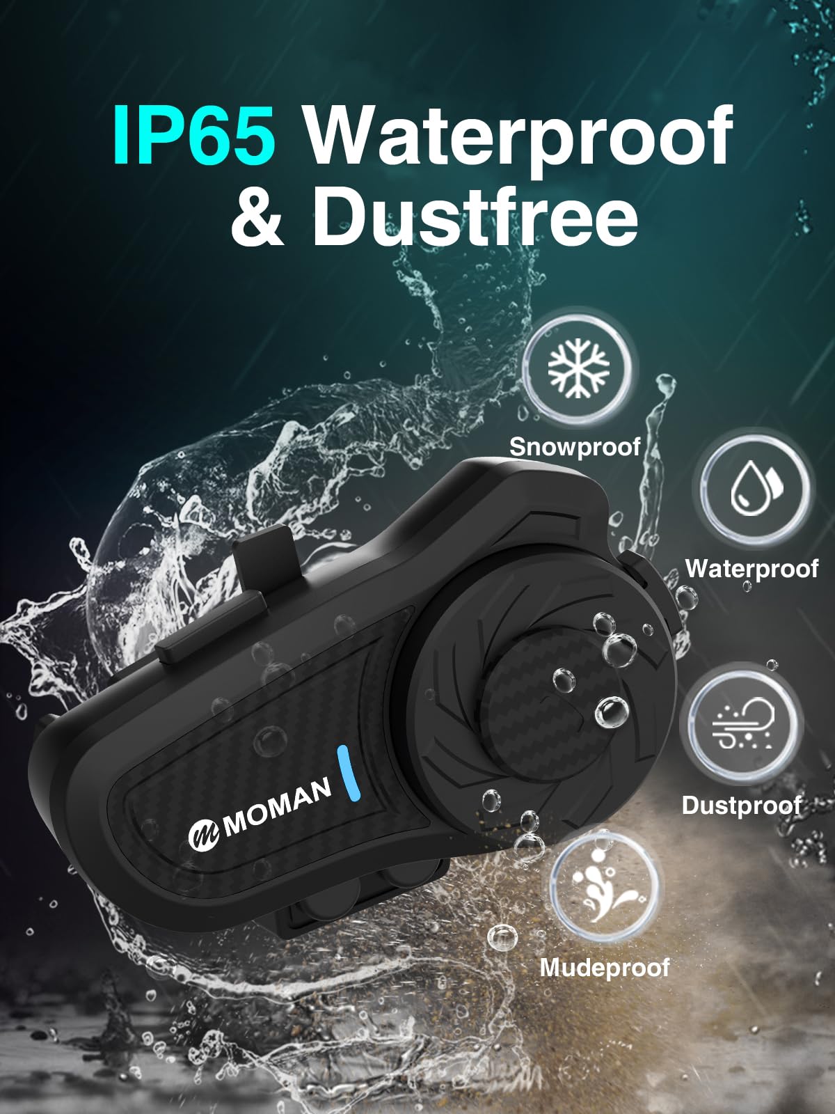 Moman H2 Pro Motorcycle Bluetooth Intercom Headset - 2 Pack Carbon Fiber Wireless Communication System with 1000M Range, DSP & CVC Noise Cancellation, IP65 Waterproof, FM Radio - Perfect for Group Riding, Touring & Adventure Motorcycles