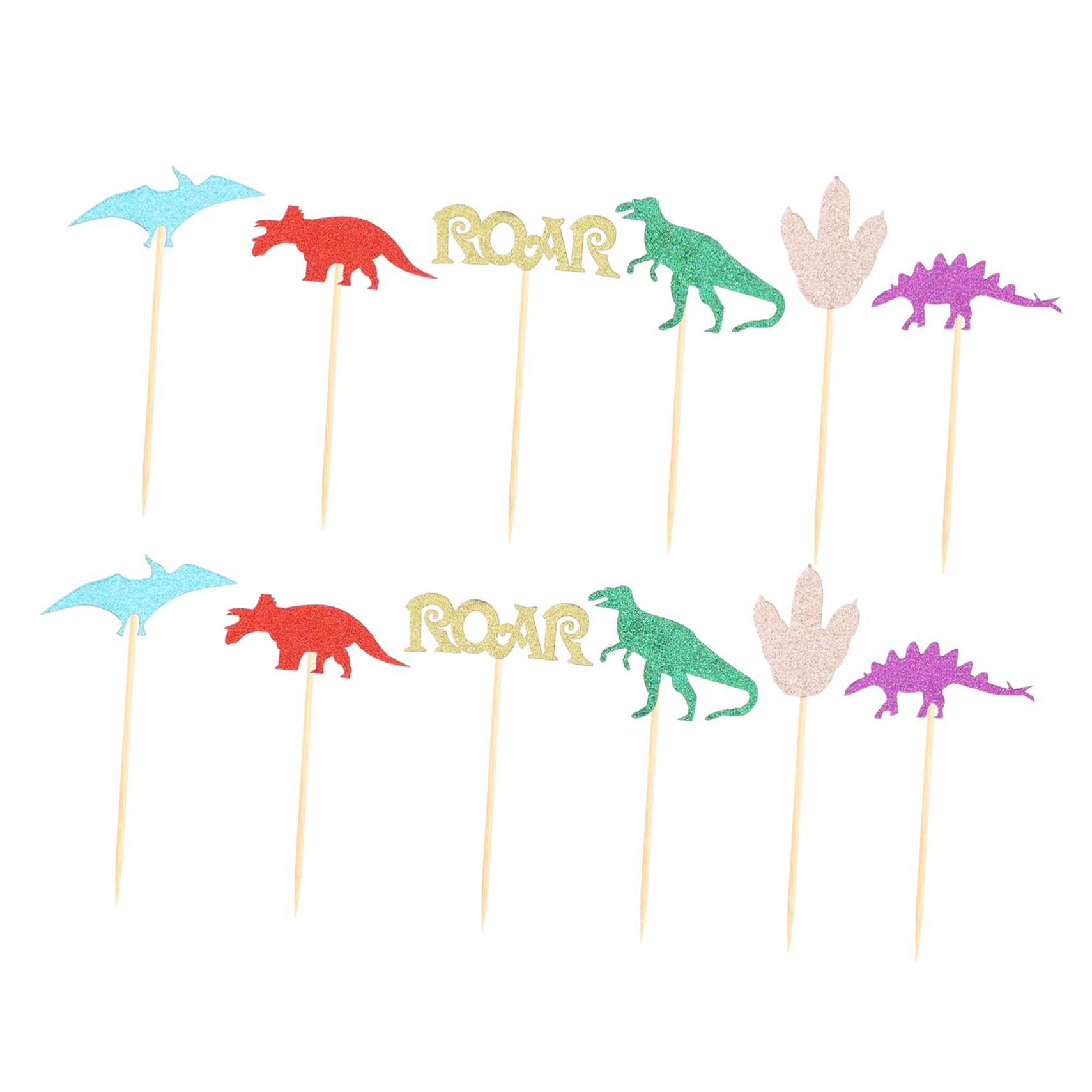 Dinosaur Cake Toppers - 30 Pcs Bamboo Cake Decorations for Birthday Parties | Cupcake Inserts, DIY Cake Decorating Supplies for Kids | Perfect for Birthday Cakes, Baby Showers & Themed Parties