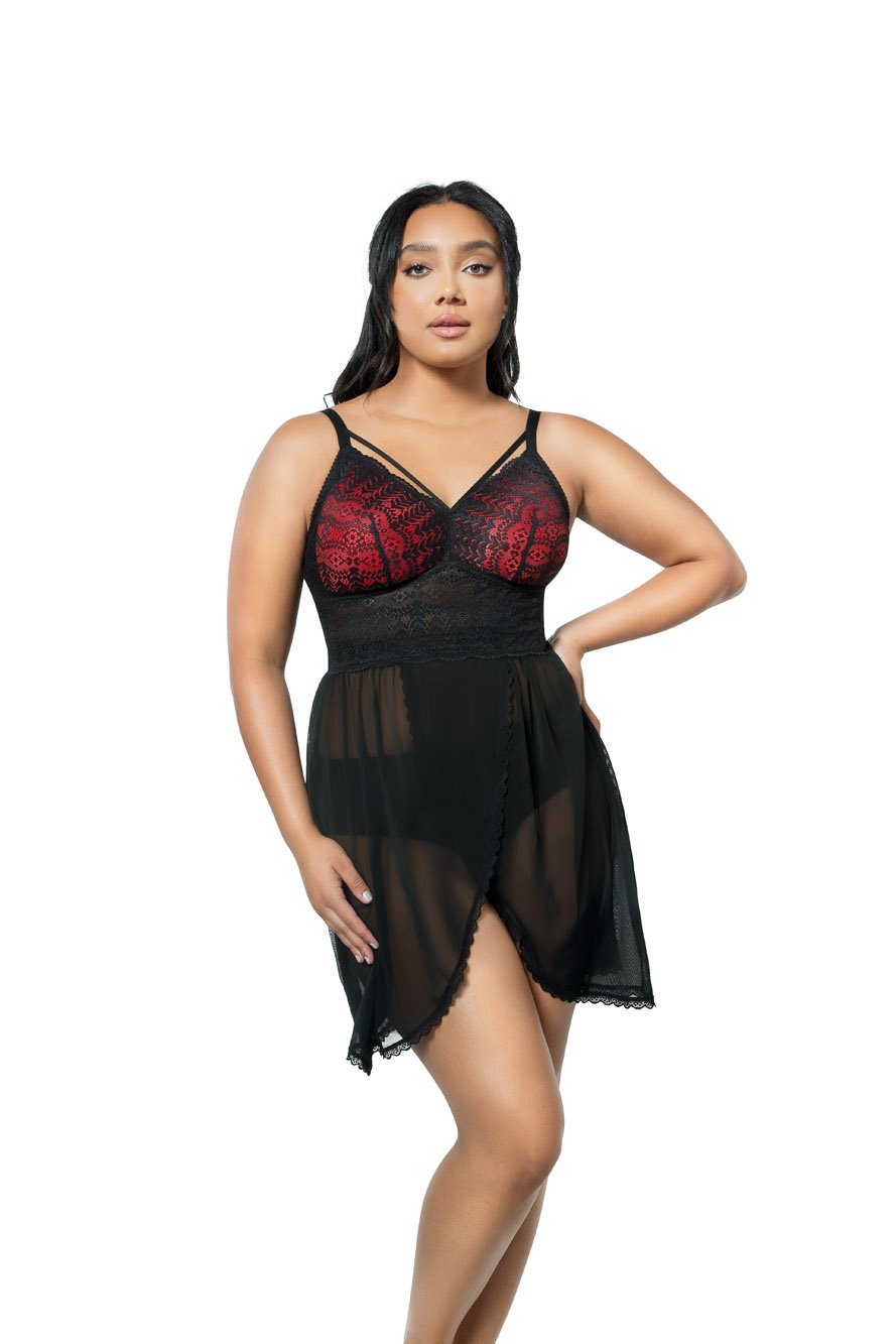 Parfait Mia Lace Chemise Nightgown - Black Satin Sleepwear for Women, Elegant Lace Trim Slip Dress for Bridal, Honeymoon & Romantic Nights