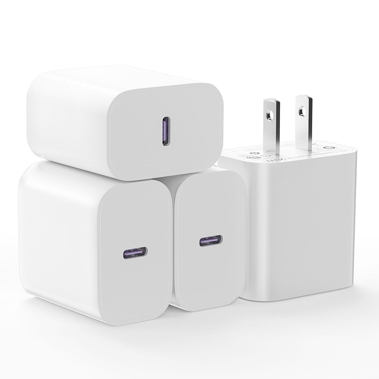 4-Pack 20W USB C PD Fast Charger Block - Quick Charge 3.0 Power Adapter for iPhone 16/15/14/13/12/11 Pro Max, Samsung Galaxy, Google Pixel, iPad & More - Perfect for Home, Office & Travel Charging