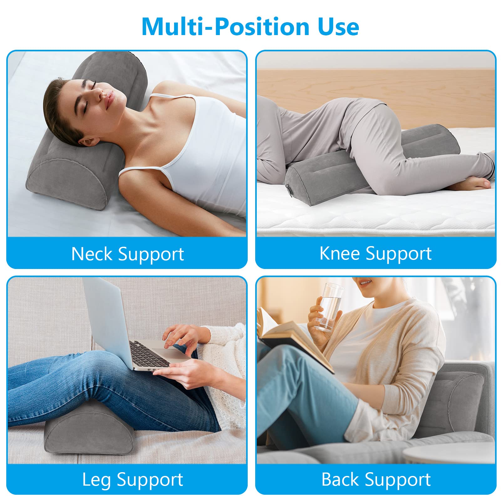 **Inflatable Bolster Pillow for Legs, Knees & Lower Back Support - Half Moon Pillow for Side & Back Sleepers - Comfortable Leg Elevation & Ankle Support - Ideal for Bed, Sleeping & Post-Surgery Recovery**    *(Use Cases: Perfect for side sleepers, back pain relief, post-surgery recovery, leg elevation, and improving sleep posture.)*
