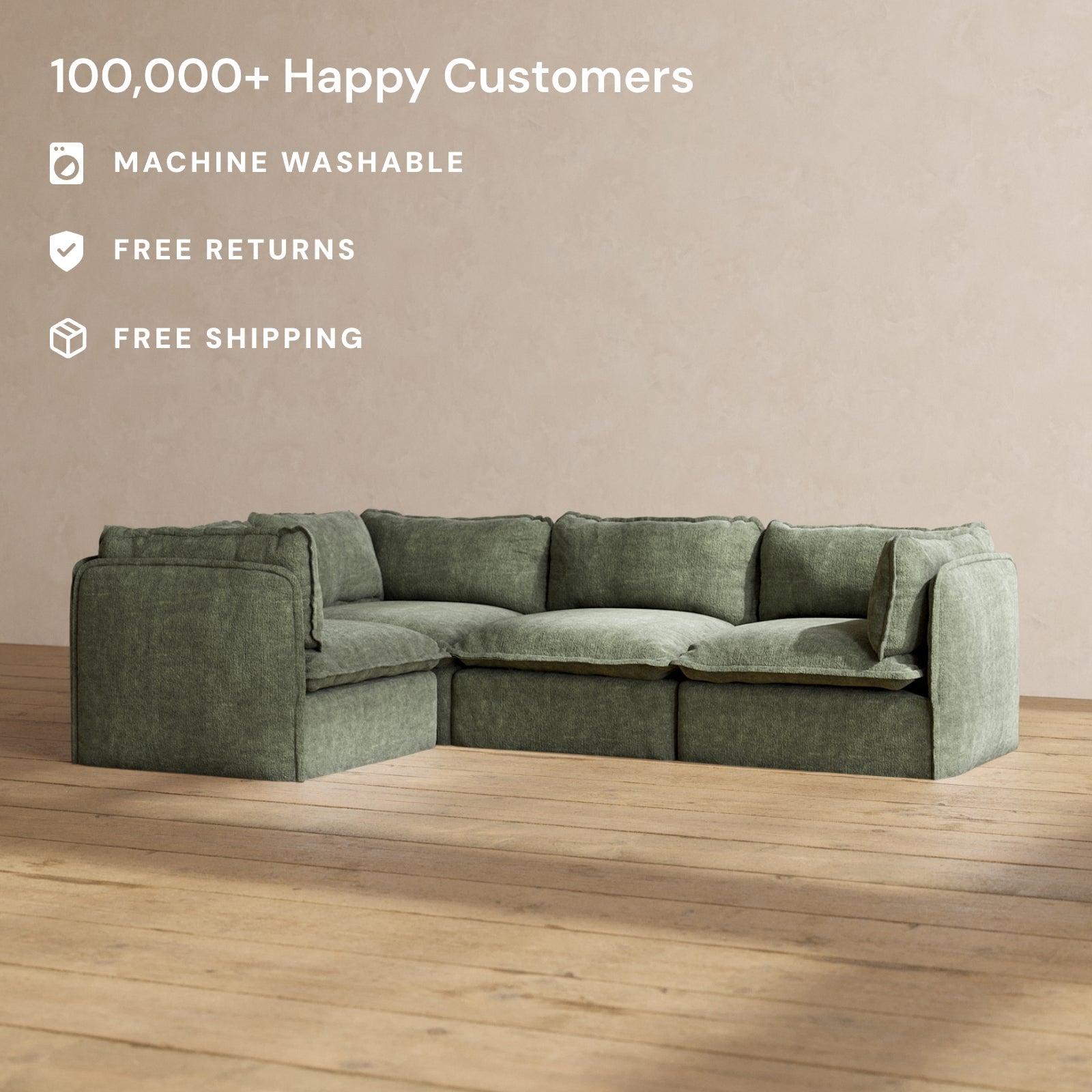 Modular Performance 4-Seater Corner Sectional Sofa in Willow Fabric | Comfortable L-Shaped Couch for Living Room, Family Room & Lounge Areas | Relaxed Blend Fabric for Ultimate Comfort