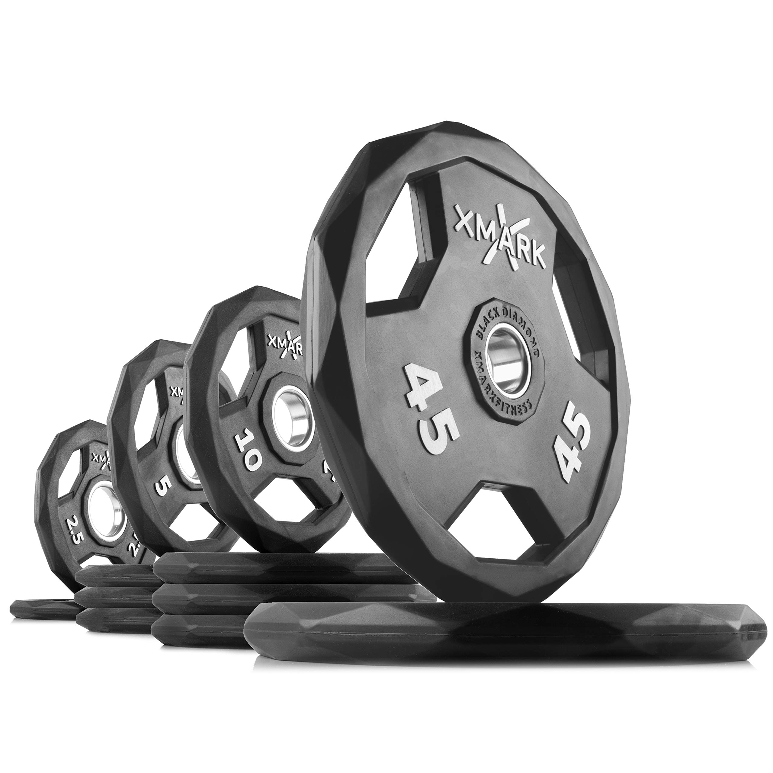 XMark Olympic Weight Set with 7ft Olympic Barbell Bar - 300LB Black Diamond Weight Plates for Home Gym, Strength Training & CrossFit Workouts