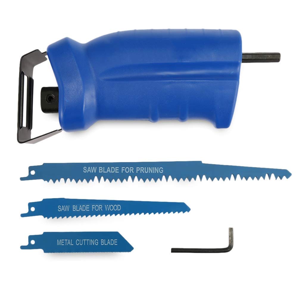 3-Blade Reciprocating Saw Attachment for Electric Drill - Portable Power Tool Accessory for Wood & Metal Cutting, Pruning (Blue) - Ideal for DIY Projects, Home Renovation & Construction Work
