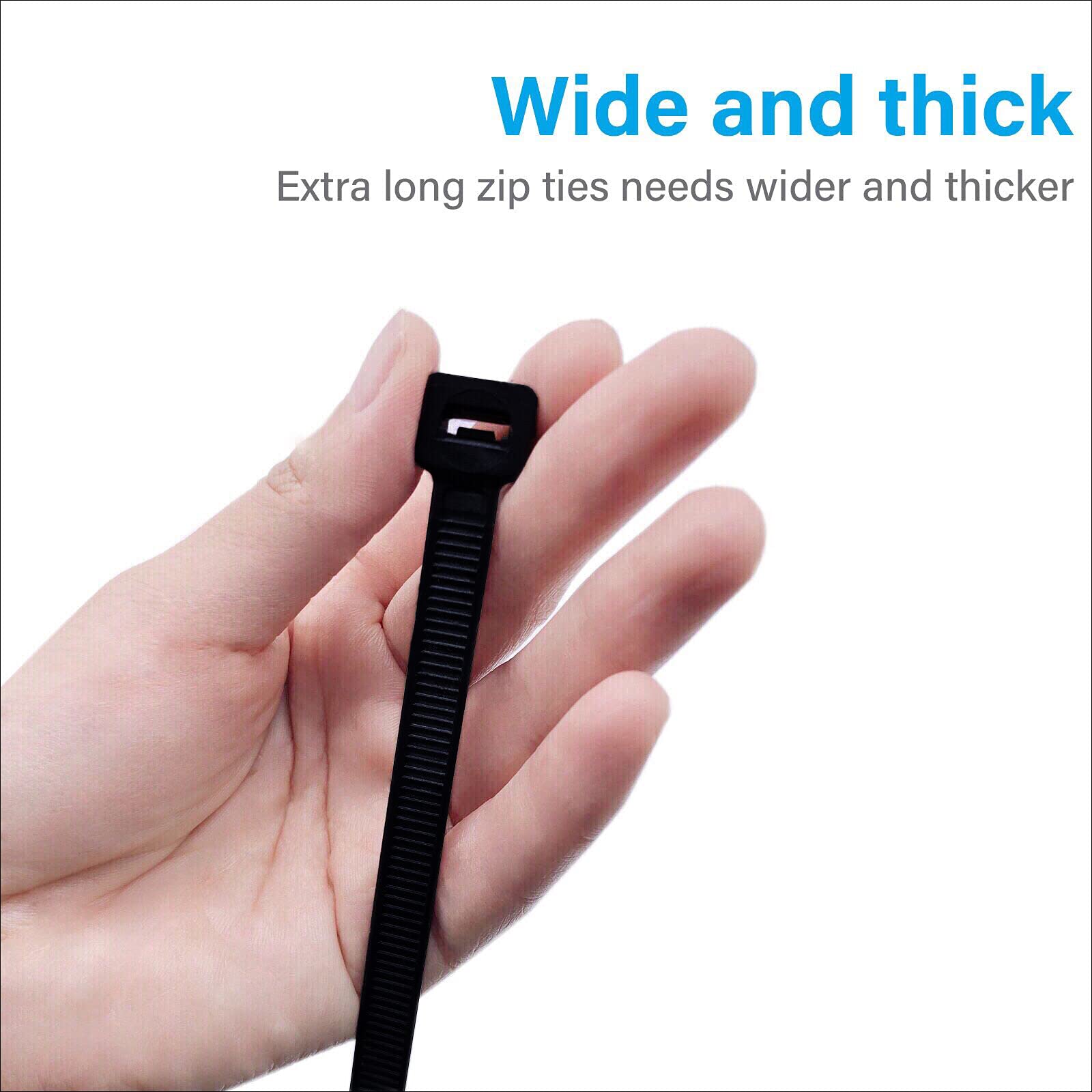 Extra Long Heavy Duty Outdoor Zip Ties 48 Inch - 12 Pack Black Large Cable Ties with 175 lbs Tensile Strength for Garden, Home, Industrial & Outdoor Use
