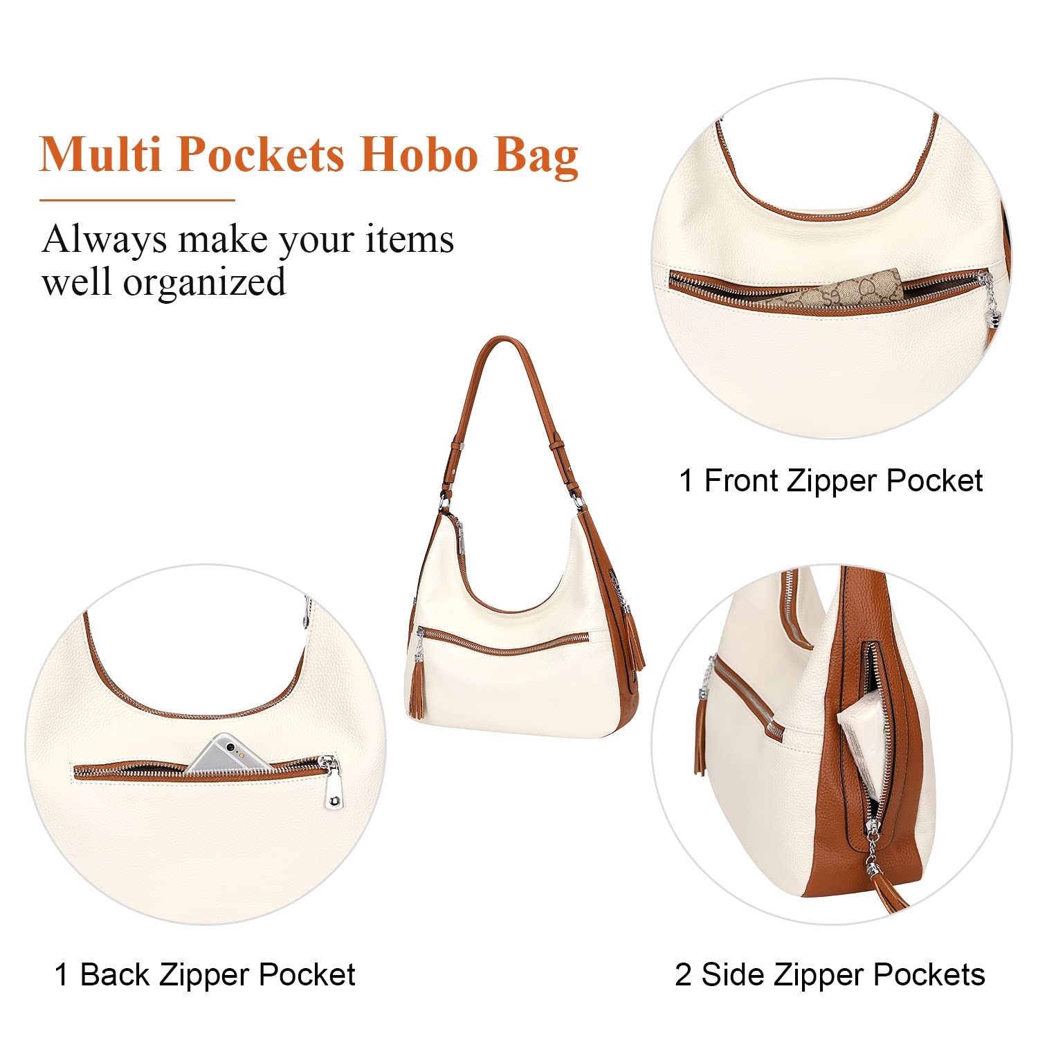 Genuine Leather Hobo Bags for Women - Medium Soft Shoulder Purse & Handbag - Stylish Casual Crossbody Bag for Work, Travel & Everyday Use