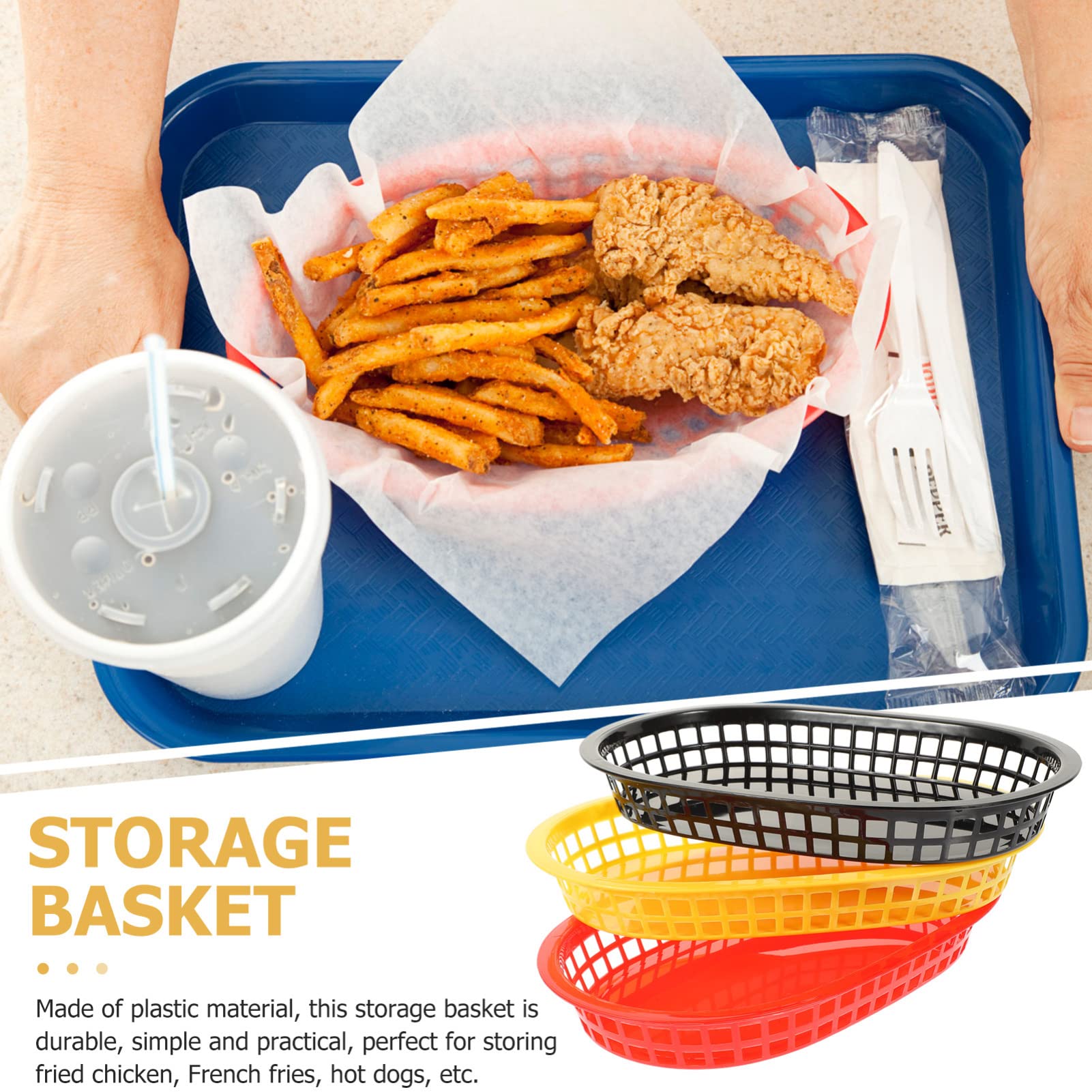 DOITOOL 6-Piece Plastic Bread Container Set - Hot Dog, Fried Chicken, Deli Display Basket & Serving Tray for Restaurants, Bakeries, and Food Trucks