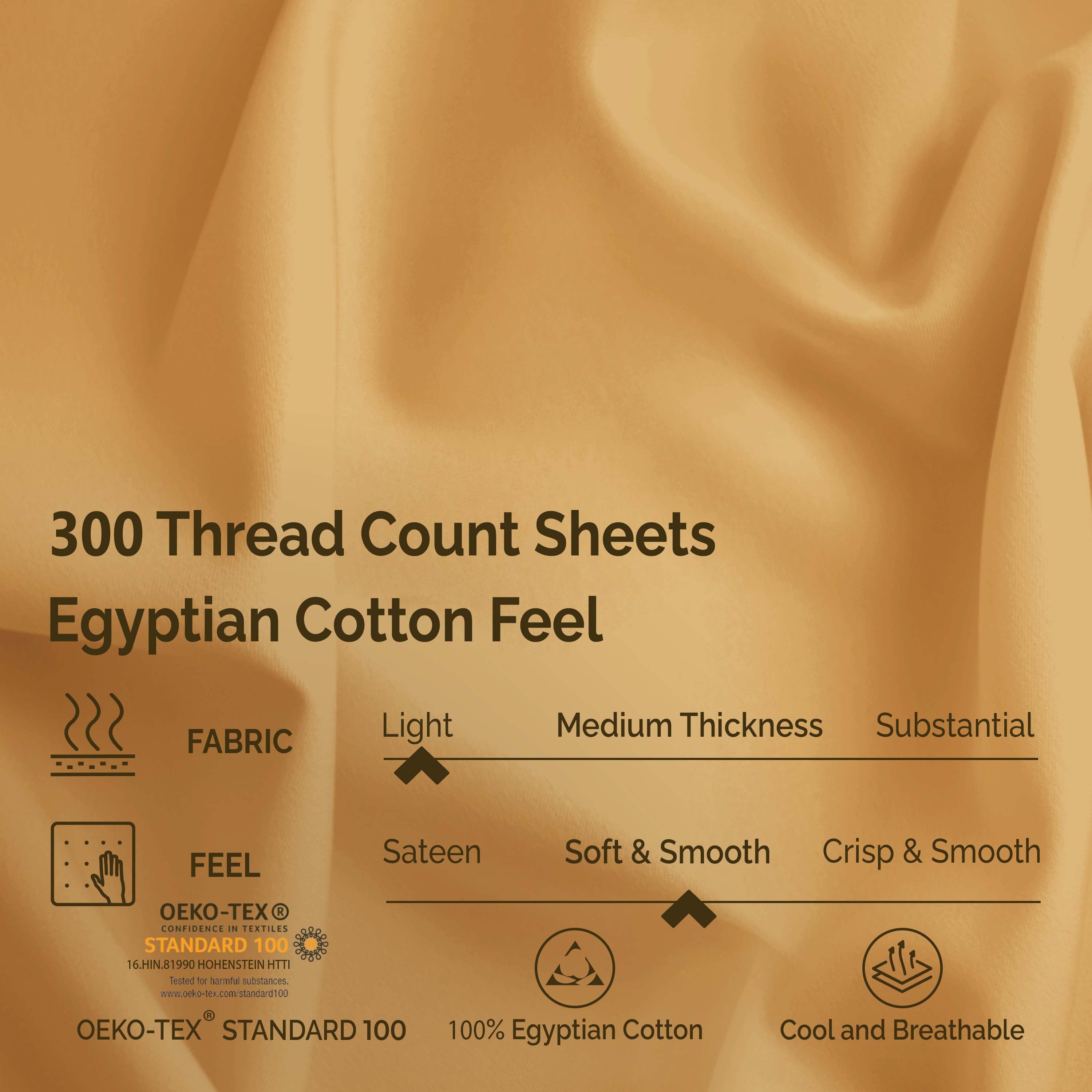 Premium 100% Egyptian Cotton 300 Thread Count Bed Sheet Set - Queen Size, 4-Piece (Flat Sheet, Fitted Sheet, 2 Pillowcases) - Soft, Breathable & Wrinkle-Resistant for Ultimate Comfort - Perfect for Luxury Hotels, Master Bedrooms & Guest Rooms