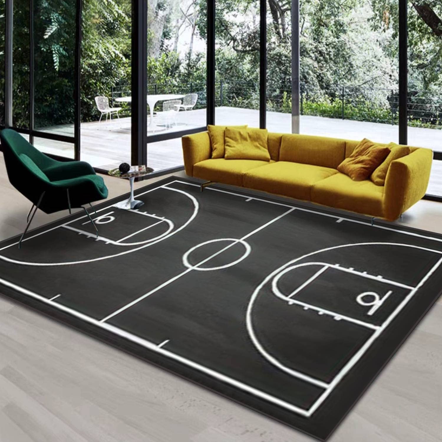 Basketball Court Area Rug - Non-Slip Soft Floor Mat with Blackboard Texture for Indoor & Outdoor Use | Perfect for Living Room, Bedroom, Kids Room, Yoga & Play Areas