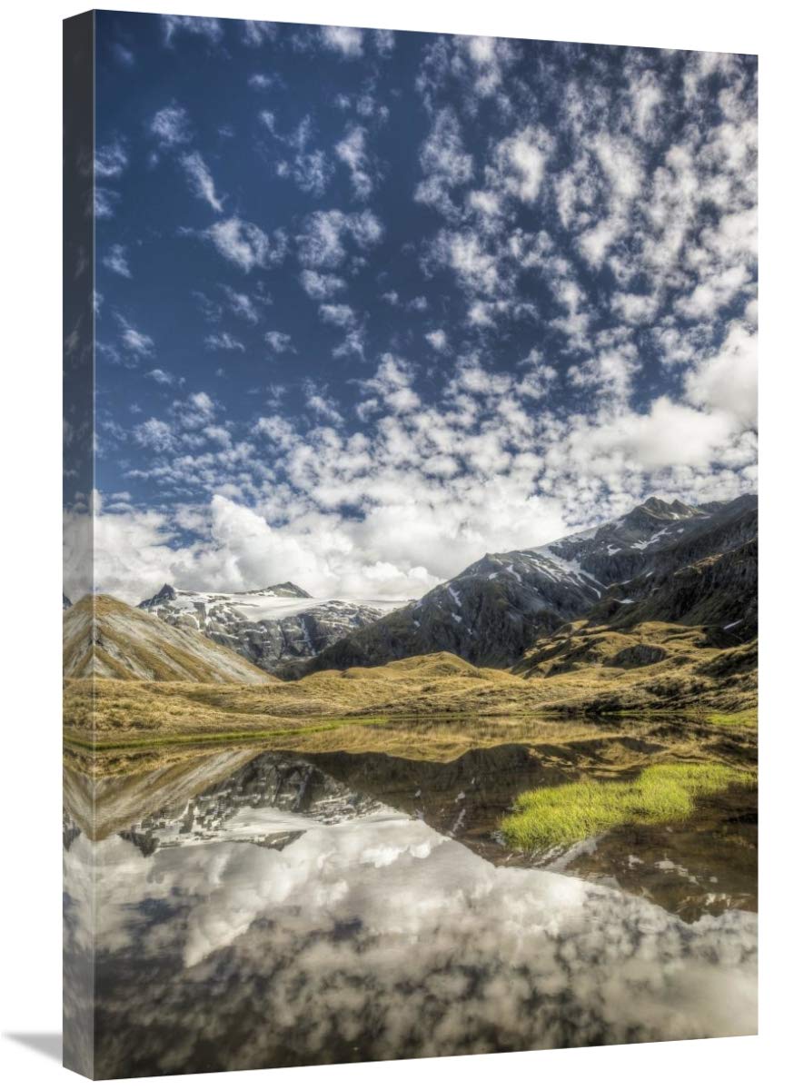 Global Gallery Mount Tyndall Canvas Art Print - 20x30 Inches New Zealand Landscape Photography - Reflection in Tarn at Cascade Saddle, Mount Aspiring National Park - Perfect for Living Room, Bedroom & Office Wall Decor