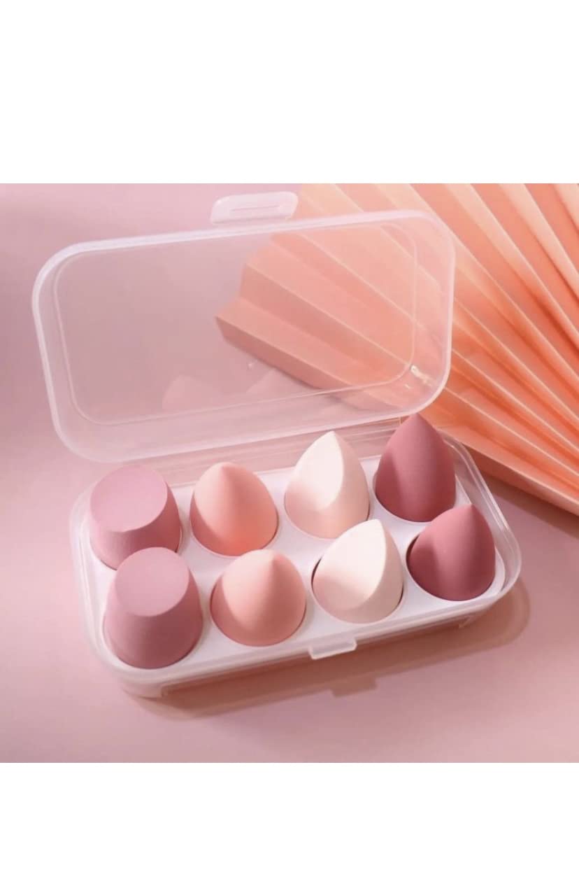 Feelhigh Cosmetics 8-Piece Blender Sponge Set with Storage Box - Soft Makeup Beauty Blending Puff for Foundation, Concealer & Powder Application - Perfect for Daily Makeup, Travel & Professional Use