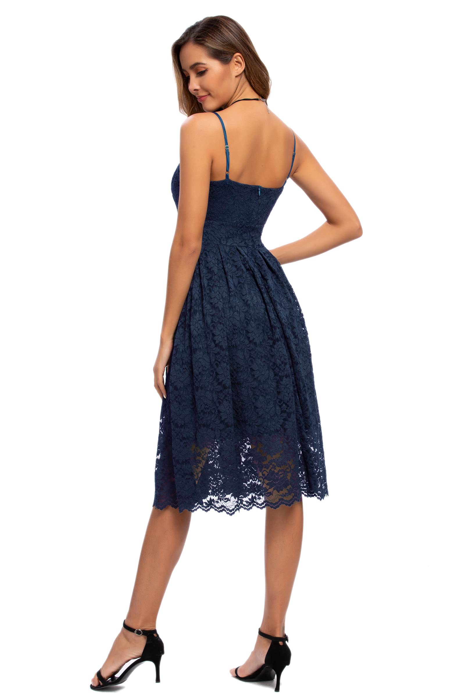 Elegant ATNLEWHI Women's Spaghetti Strap V-Neck Sleeveless A-Line Lace Dress for Evening, Cocktail Party, Formal Wedding Guest - Perfect for Summer Weddings, Date Nights & Special Occasions