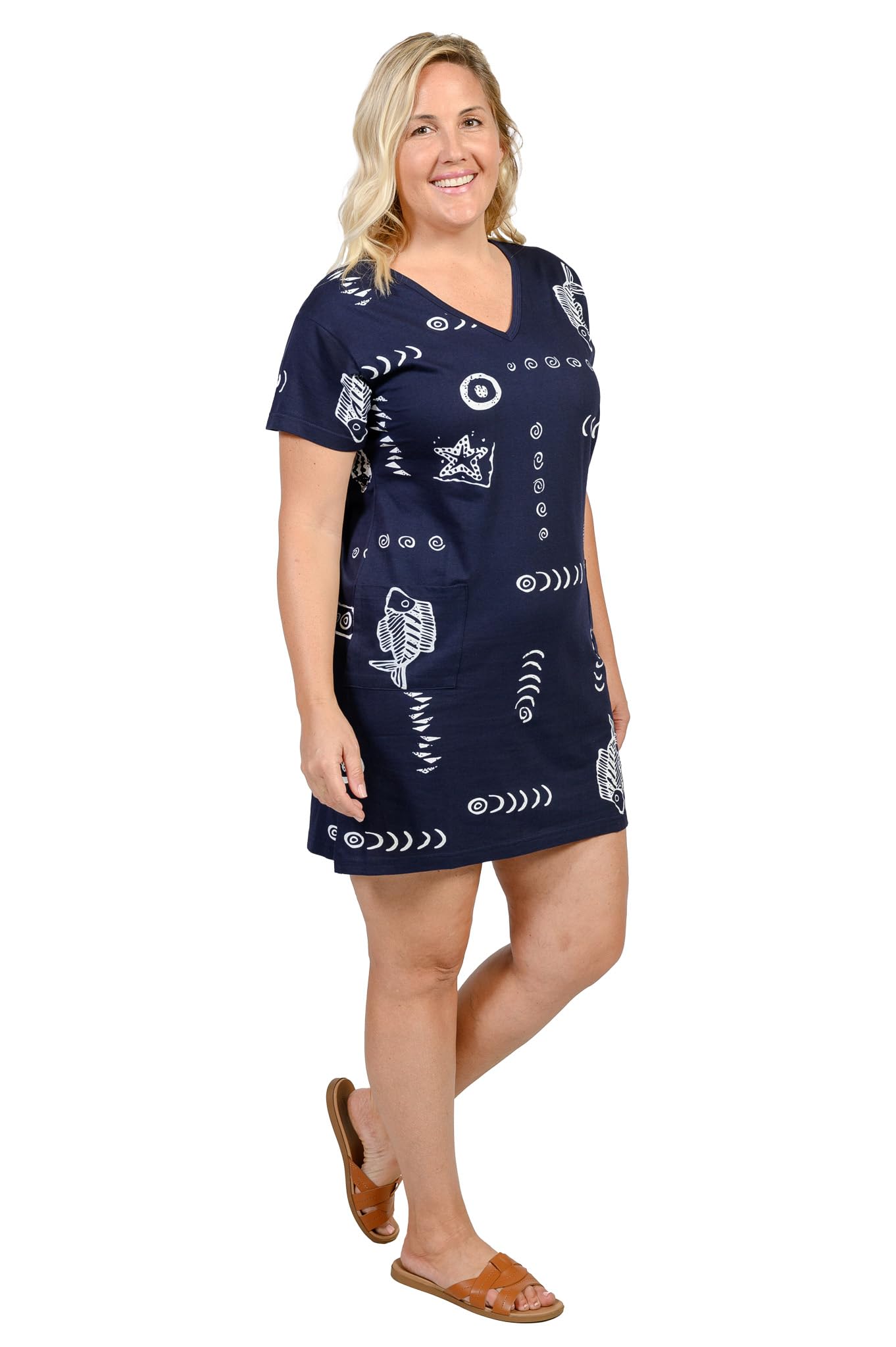 INGEAR Women's Summer Beach Dress - Short Sleeve Cotton Tee Dress Cover Up for Vacation, Pool Party & Casual Wear