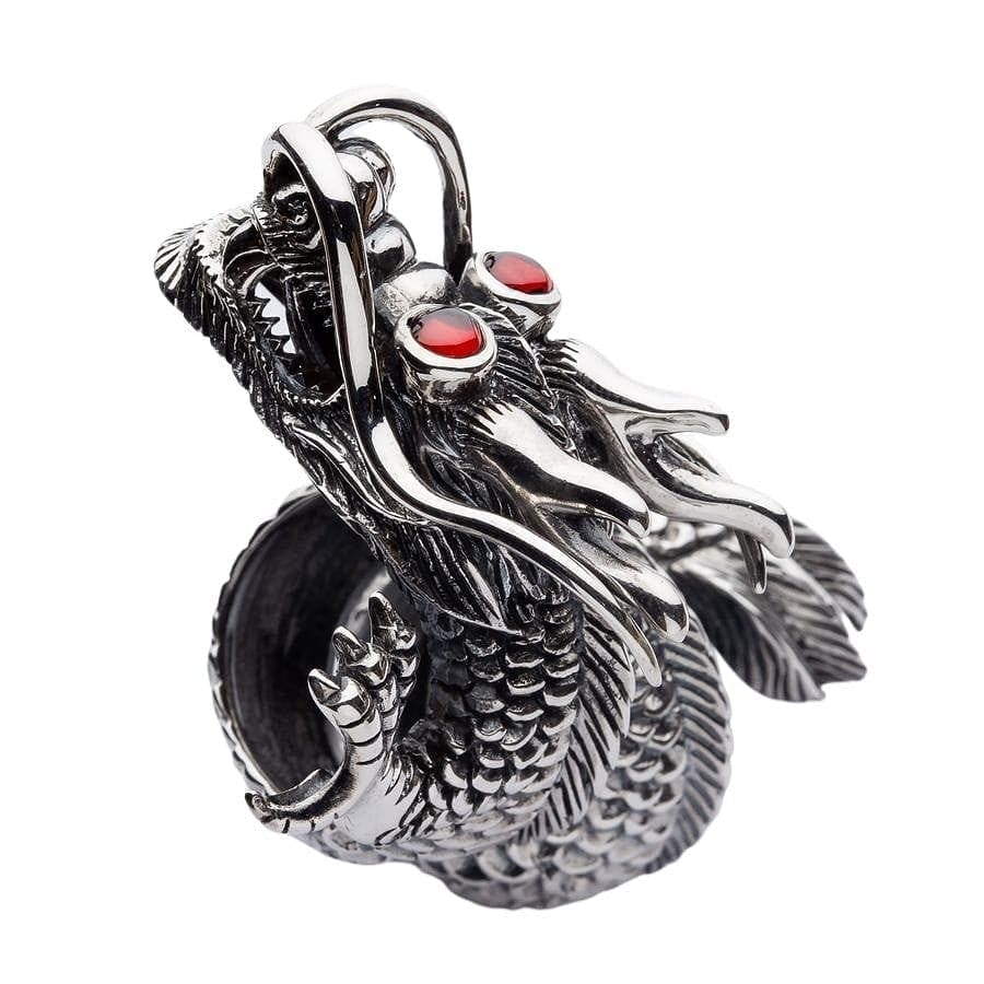Massive Red Eye Dragon Sterling Silver Ring for Men & Women - Gothic Jewelry, Fantasy Gift, Perfect for Cosplay, Halloween & Alternative Fashion