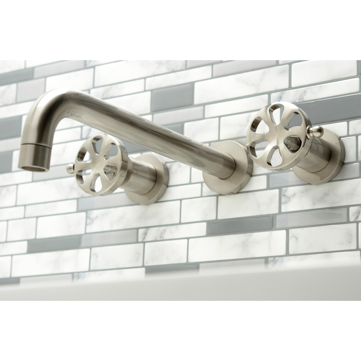 Belknap KS8058RX Brushed Nickel 3-Hole Wall Mount Roman Tub Faucet with Two Handles - Perfect for Bathroom Renovation and Luxury Spa Experience
