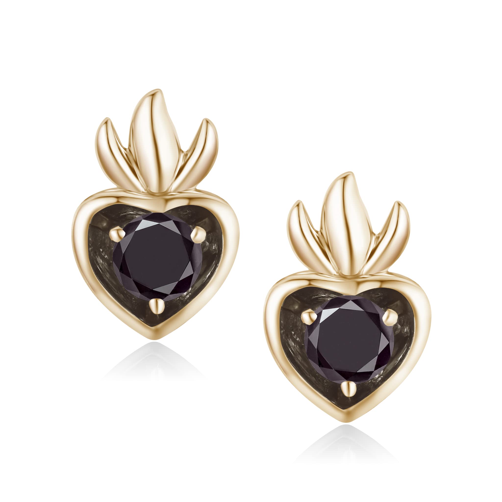 Black Diamond Heart Stud Earrings - Dainty Gold Stackable Small Earrings - Black Tourmaline April Birthstone Alternative - Multiple Piercing Jewelry for Everyday Wear & Special Occasions