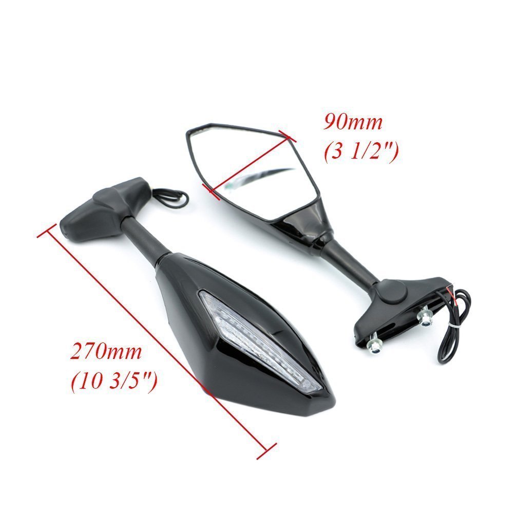 Alpha Ride LED Motorcycle Turn Signal Rearview Mirror - Amber Flashlight for Yamaha YZF R6 (1999-2009) & R6S (2006-2009) & R1 (1998-2006) - High Visibility Safety Mirror for Sports Racing & Night Riding