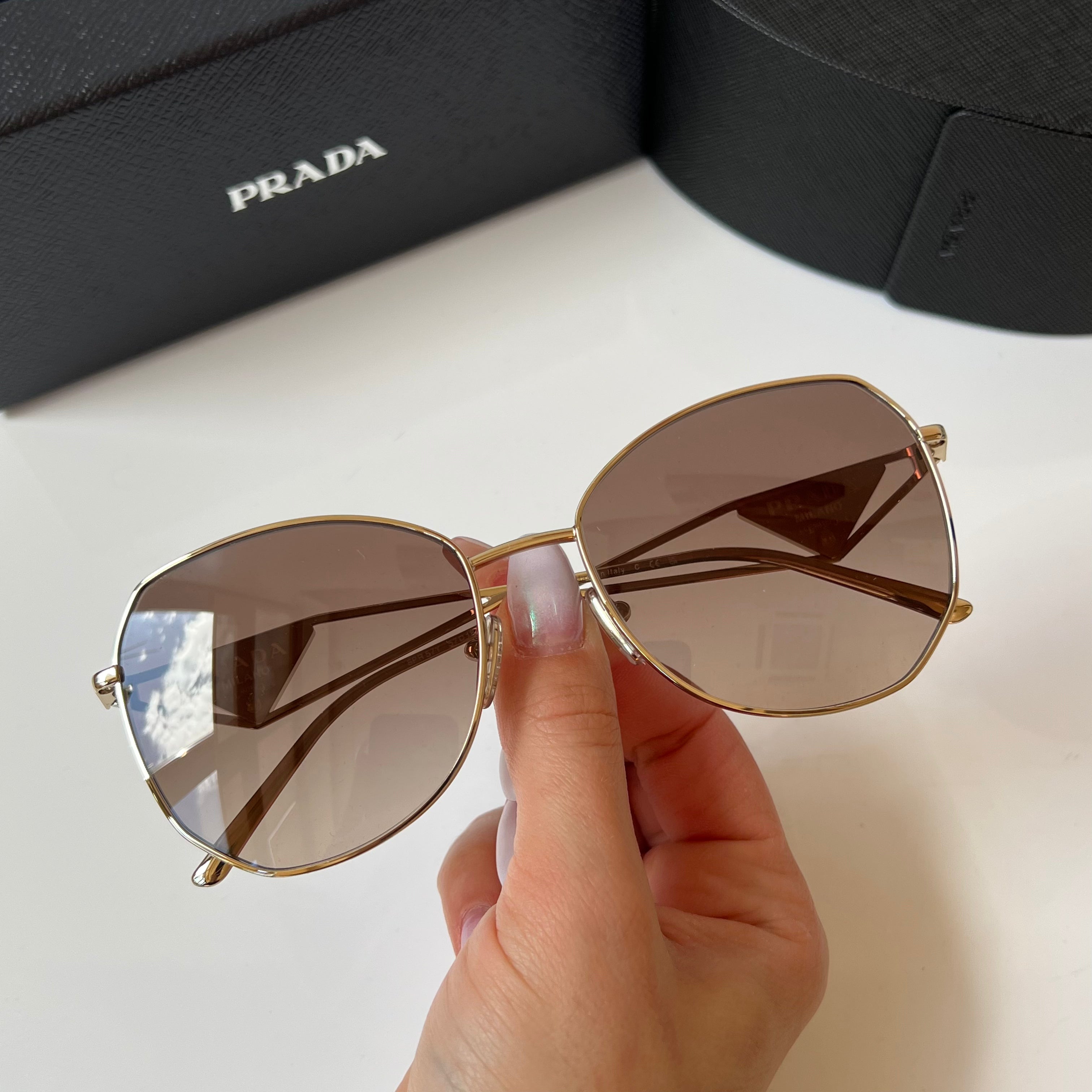 Prada PR57YS Gold Brown Metal Sunglasses for Women - Luxury Designer Shades for Summer, Beach & Outdoor Fashion